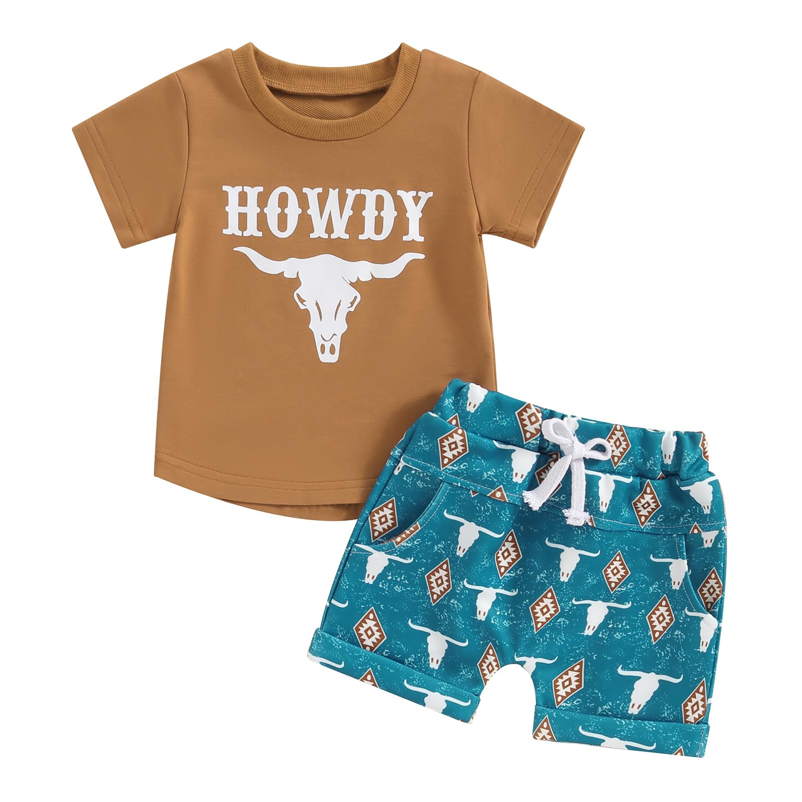 Western Style Baby Boy Outfit - Cow Print Short Sleeve T-Shirt & Casual Shorts Set | Toddler Summer Clothes | Perfect for Cowboy Themed Parties, Rodeo Events & Western Photo Shoots