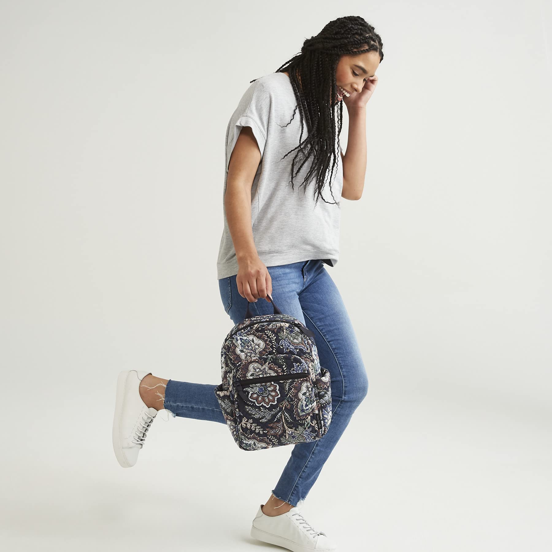 Vera Bradley Women's Small Cotton Backpack - Dreamer Paisley Print, Eco-Friendly Recycled Material, Lightweight & Durable for Travel, Work & School