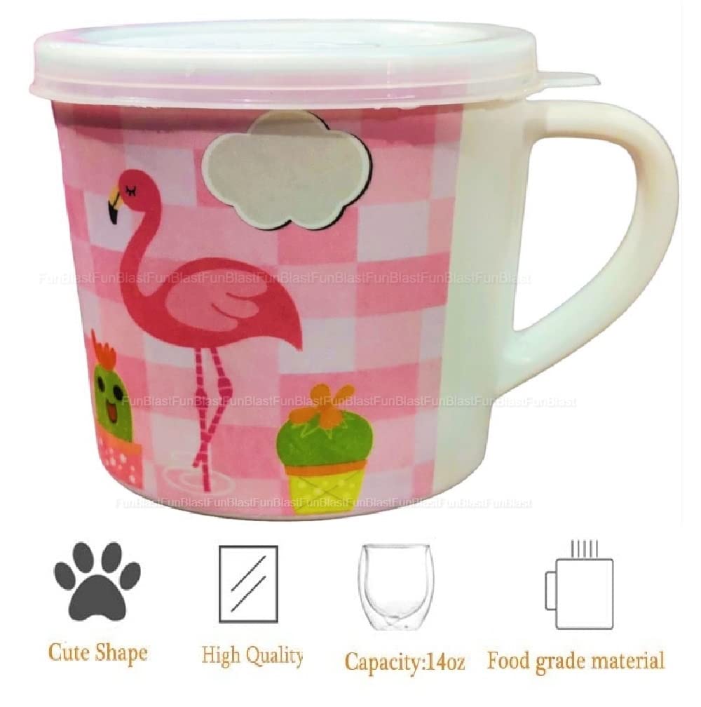 FunBlast Kids Milk Mug with Lid – BPA-Free Cartoon Flamingo Design, Bamboo Fiber Cup for Toddlers & Children, 260ml Leak-Proof Handle Mug – Perfect for School, Travel, and Home Use