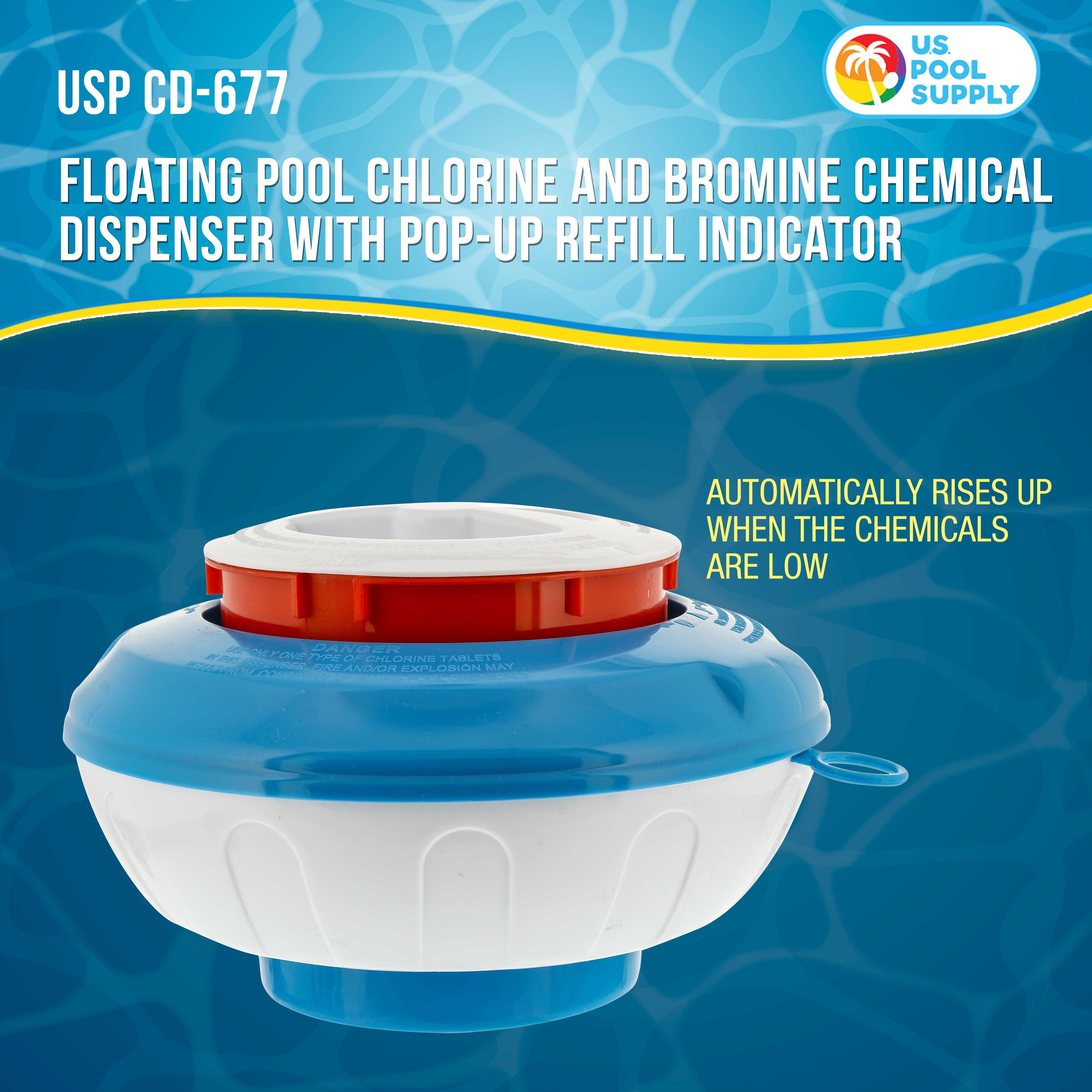U.S. Pool Supply® Floating Pool Chlorine & Bromine Dispenser with Pop-Up Refill Indicator - Holds 3-4 Tablets, 8