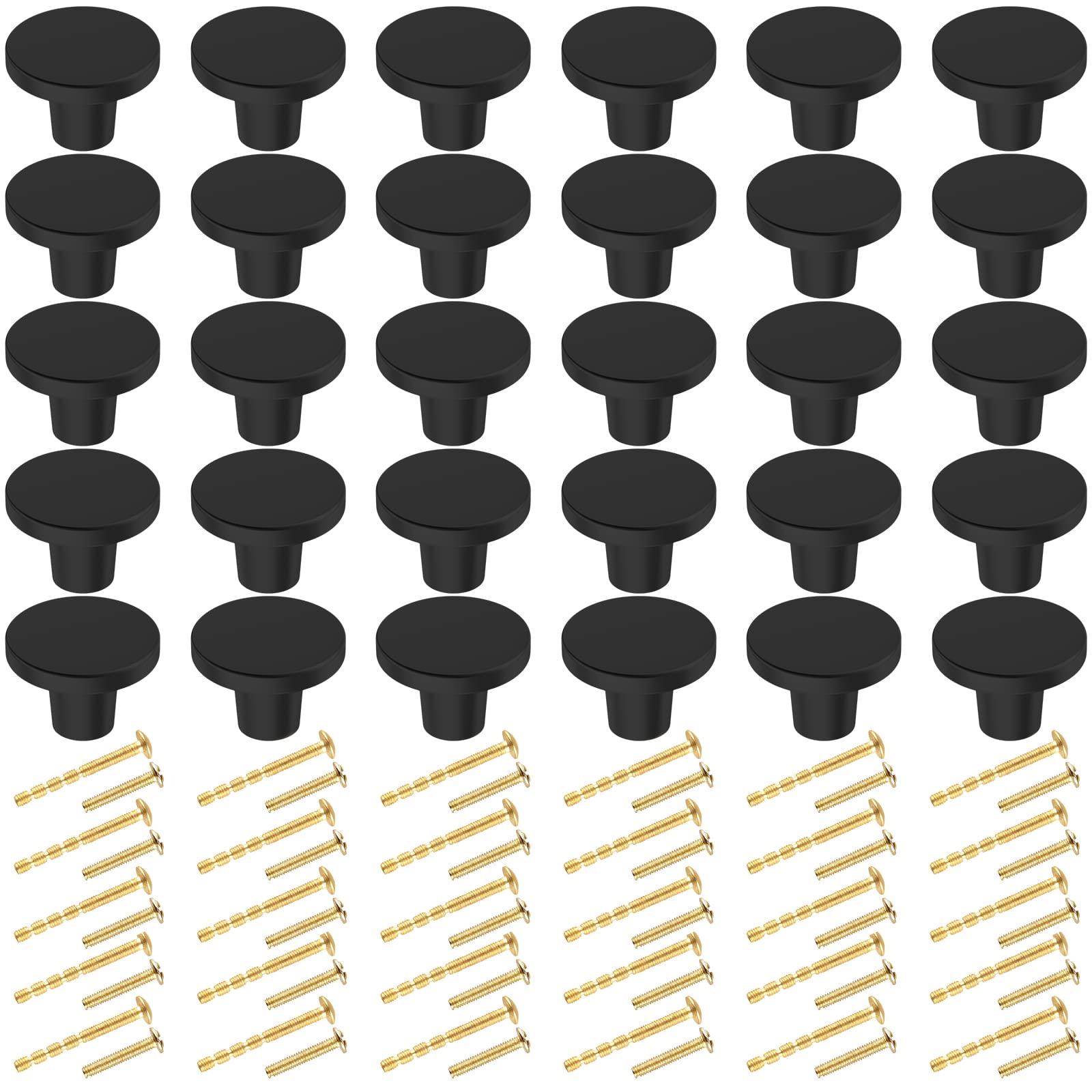 BIGLUFU 25mm/1 Inch Black Round Drawer Knobs - 30 Pack - Kitchen Cabinet Knobs, Dresser Drawer Pulls, Door Handles for Cabinets, Dressers & Furniture - Perfect for Home, Office & DIY Renovation Projects