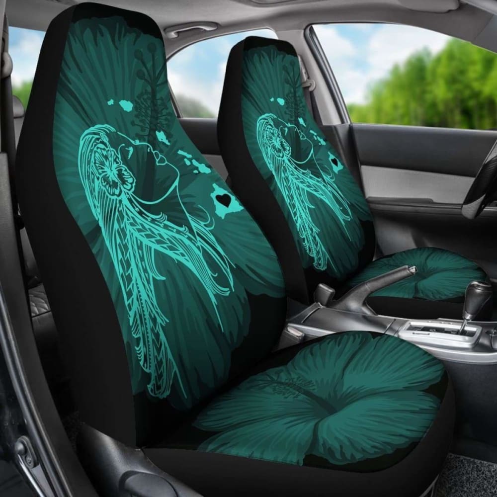 Premium Alohawaii Car Seat Covers - Hawaiian Hula Girl & Hibiscus Floral Design with Turquoise Map - Universal Fit for Cars, Trucks & SUVs - Perfect for Beach Trips, Summer Road Trips & Tropical-Themed Vehicles