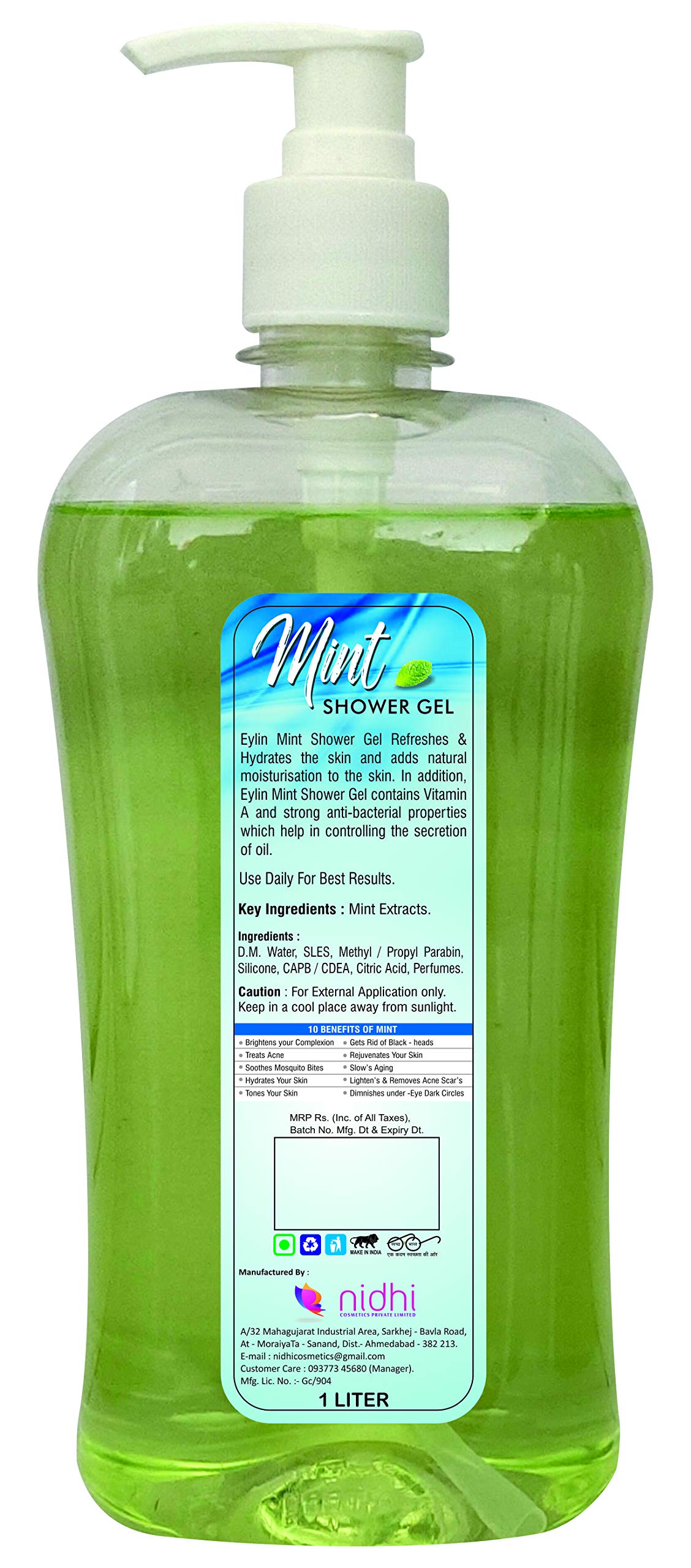 EYLIN SOFT CARE MINT SHOWER GEL - 1 Liter | Refreshing Mint Body Wash for Men & Women | Perfect for Daily Shower, Spa & Relaxation