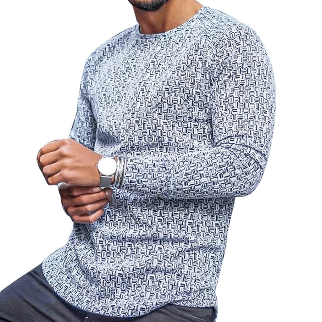 DFHH Men's Long Sleeve Slim Fit Cotton Blend Striped Plaid Print Pullover Top - XXX-Large - Autumn Casual Wear for Work, Dating & Outdoor Activities