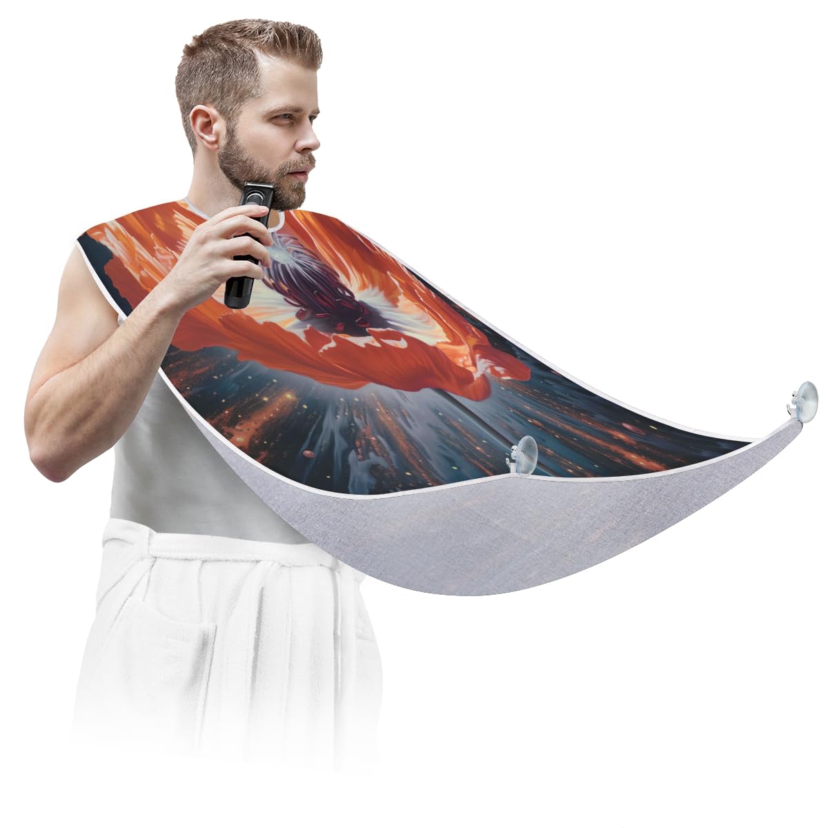 Stylish Poppy Flower Beard Shaving Bib for Men - Waterproof Makeup & Hair Dye Apron, Barber Cape for Haircut & Beard Trimming - Sink Hair Catcher & Grooming Accessory - Perfect for Home Salon, Barbershop & DIY Grooming