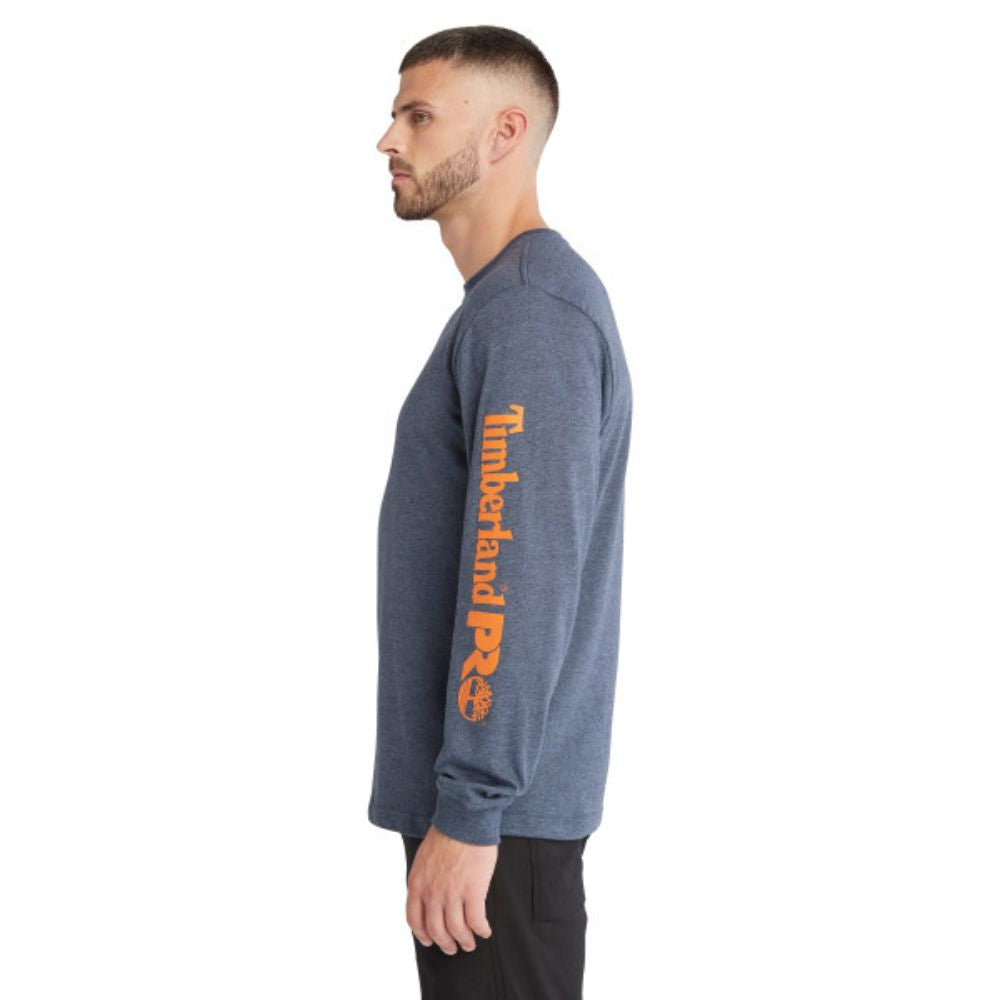 Timberland PRO Men's Core Logo Long Sleeve T-Shirt - Moisture Wicking Work Shirt, Blue Heather - Perfect for Construction, Outdoor Work & Casual Wear