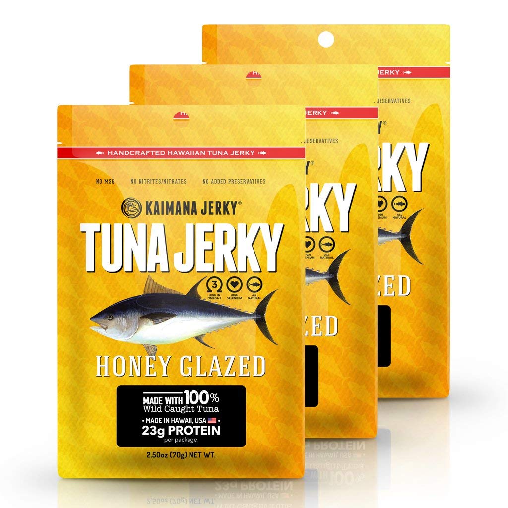 Premium Wild-Caught Ahi Tuna Jerky - Honey Glazed, High Protein & Omega-3 Rich | All-Natural Organic Fish Snack (3 Pack, 2oz) | Perfect for Keto Diet, Camping & On-the-Go Healthy Snacking