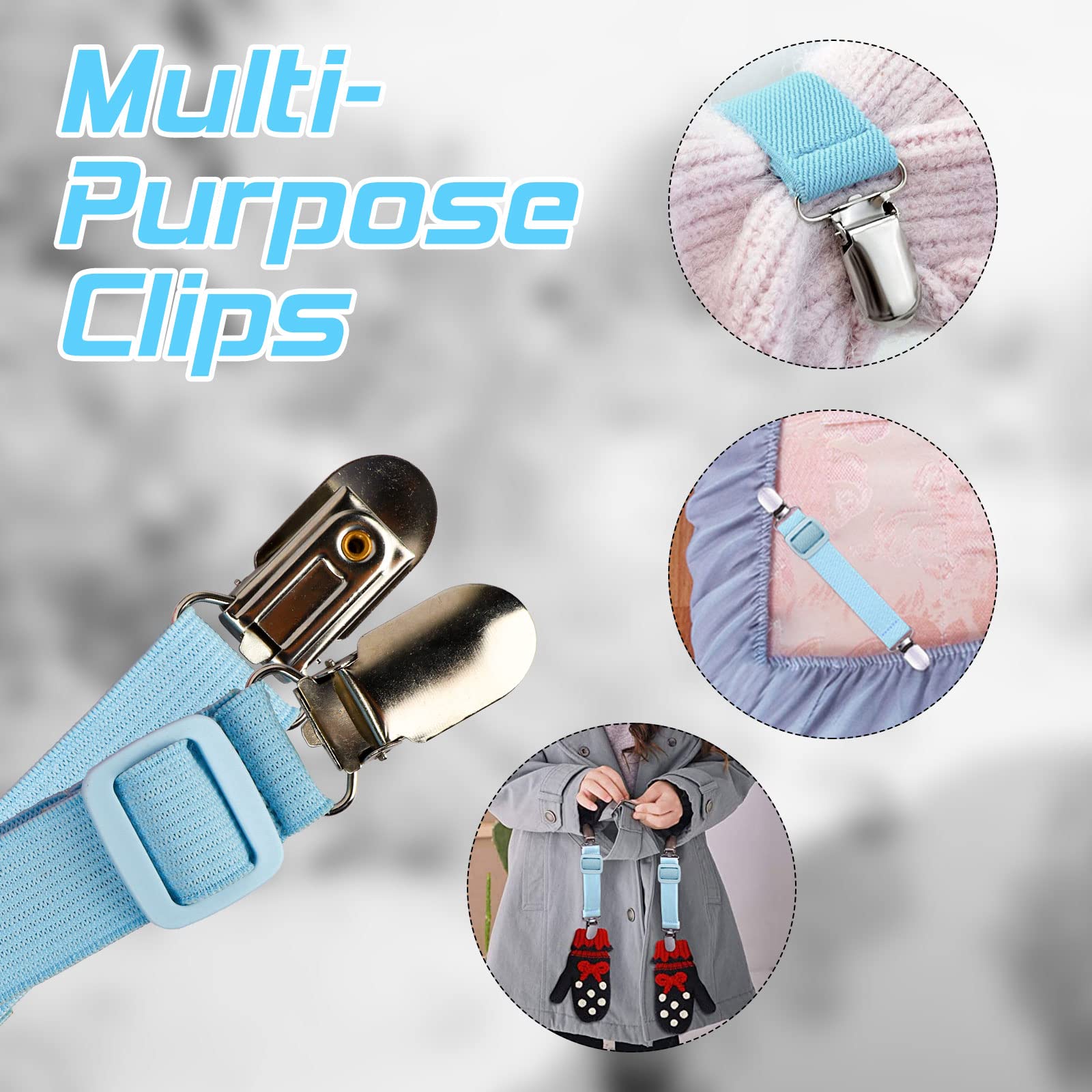 6 PCS Adjustable Mitten Clips for Kids & Adults - Winter Anti-Lost Glove Clips with Polyester Elastic Straps (Pink, Blue, Purple) - Perfect for Skiing, Snowboarding & Outdoor Winter Activities