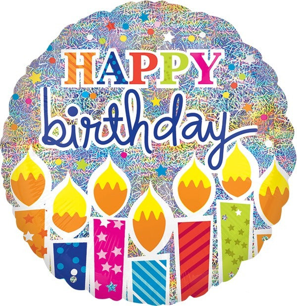 45cm Standard Holographic Shimmer Happy Birthday Candles Balloons for Party Decorations, Wedding, Anniversary & Special Events