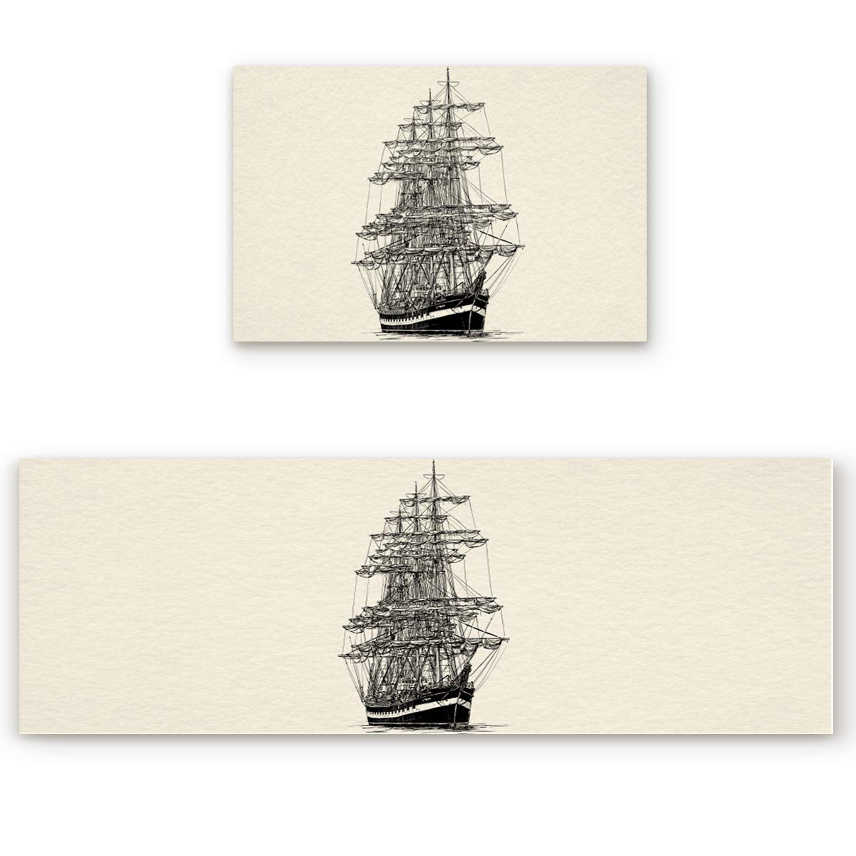 2-Pack Non-Slip Kitchen Runner Rugs with Anti-Fatigue Cushioning - Washable Sailboat Print Floor Mats with Rubber Backing for Home, Office, Restaurant - Perfect for Standing Comfort While Cooking or Working