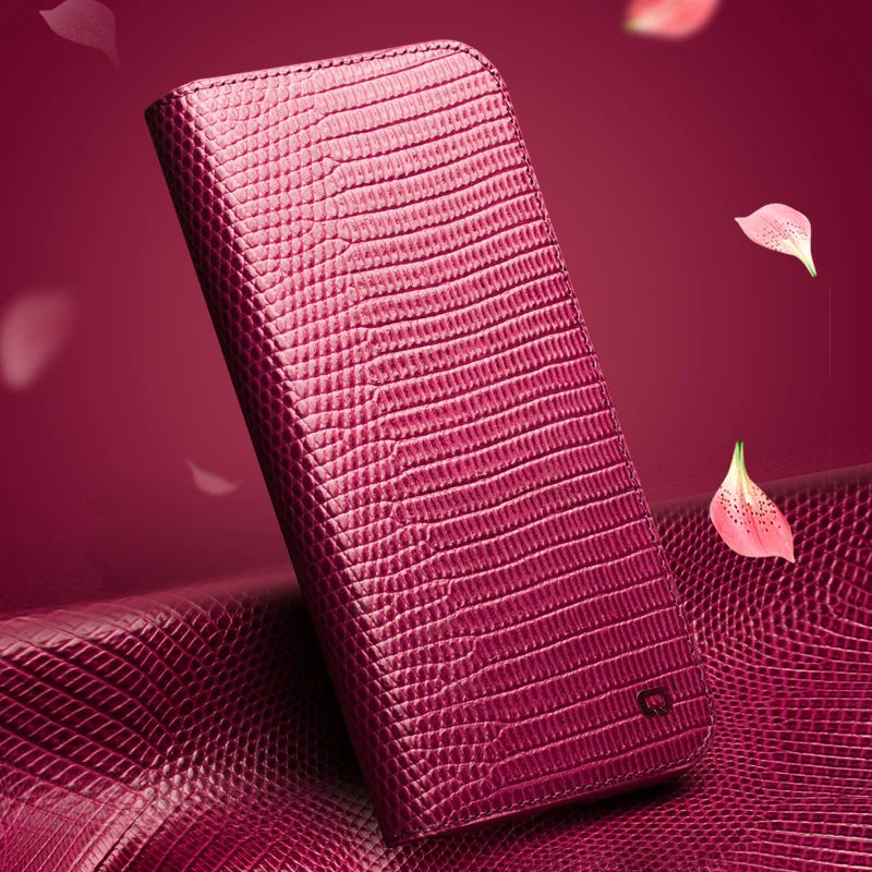 QIALINO Premium Genuine Leather iPhone 16 Plus Case - Luxury Crocodile Grain Texture - Slim Protective Cover for Everyday Use & Business Meetings