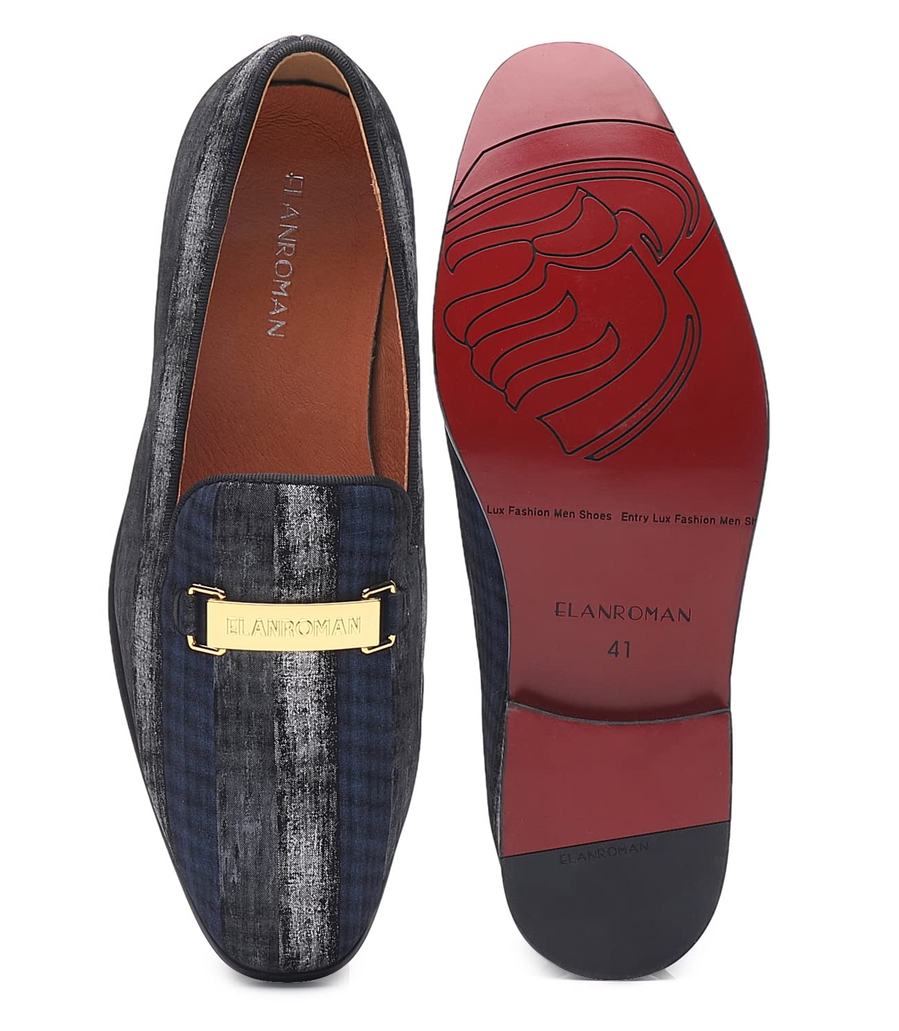 ELANROMAN Men's Gold Buckle Loafers - Stylish Slip-On Penny Loafers for Wedding, Party & Business Casual | Comfortable Dress Shoes for Men | Perfect for Formal Events, Office & Date Nights