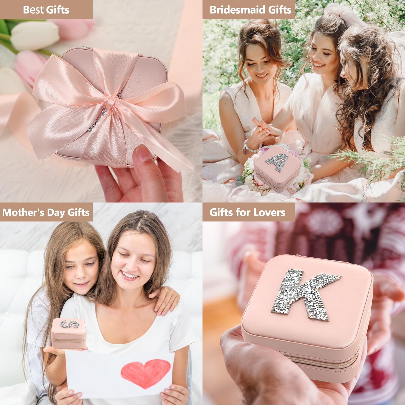 Personalized Travel Jewelry Box for Women & Girls - Pink Initial Monogram Jewelry Organizer, Perfect Bridesmaid Gift, Birthday Present & Travel Essential Accessories - Ideal for Vacations, Honeymoons & Daily Use