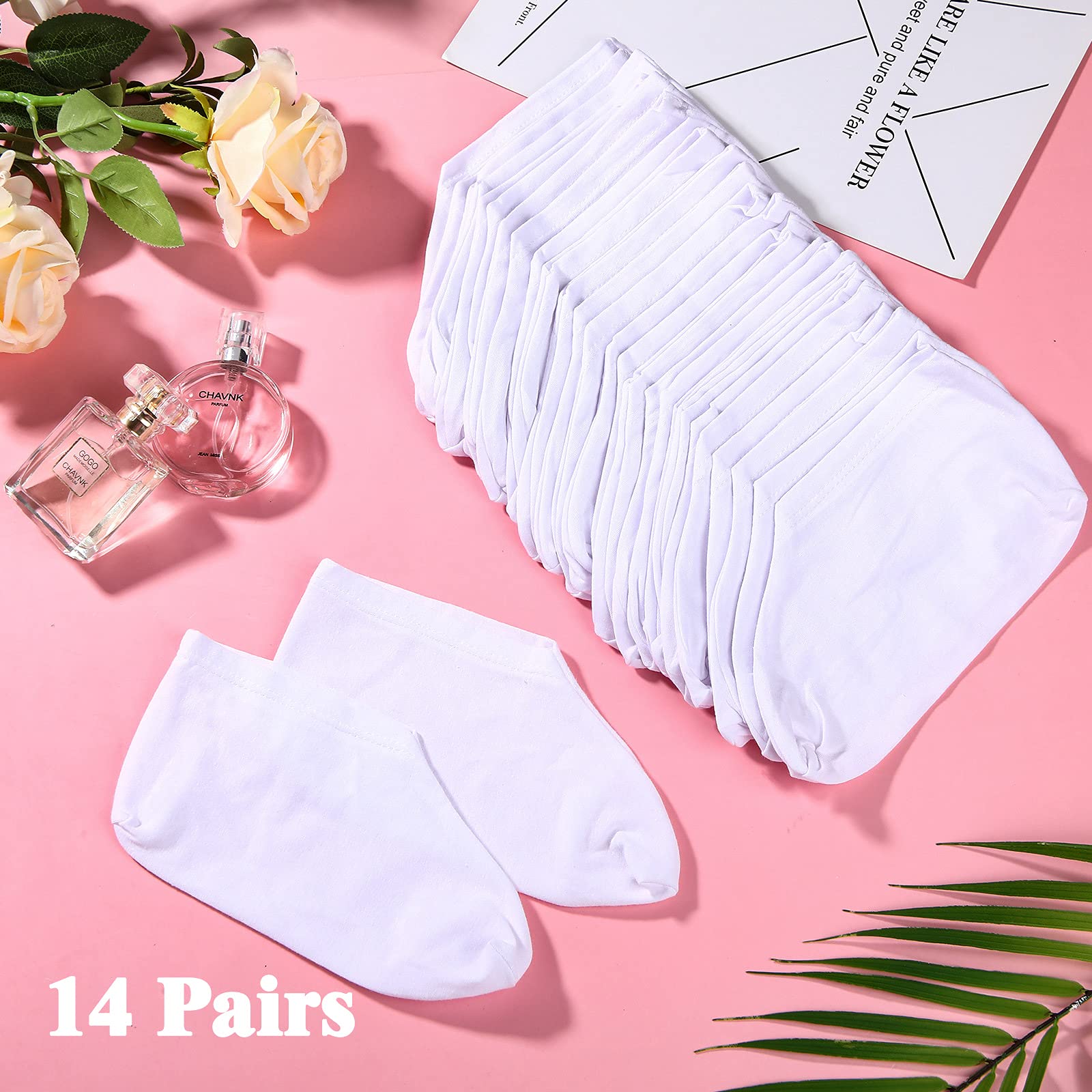 14 Pairs Moisturizing & Spa Socks for Overnight Foot Care - Cotton Lotion-Infused Socks for Dry Feet - Soft & Comfortable for Women & Men - Perfect for Relaxation, Pedicures & At-Home Spa Treatments (White)