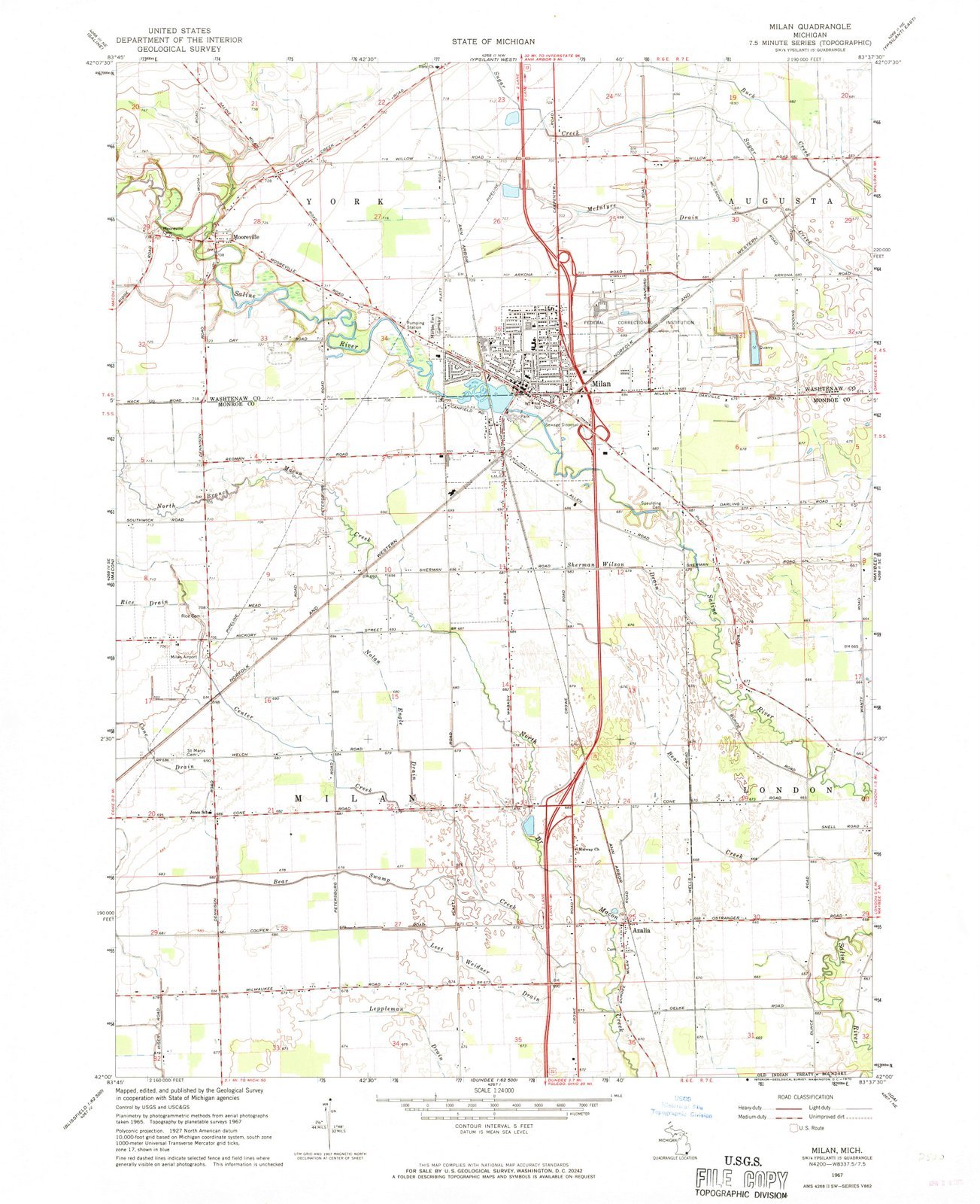 1967 Milan, MI USGS Historical Topographic Map - 35x44 Inch Vintage Michigan Wall Art - Perfect for Home Decor, Office & Classroom Geography Display
