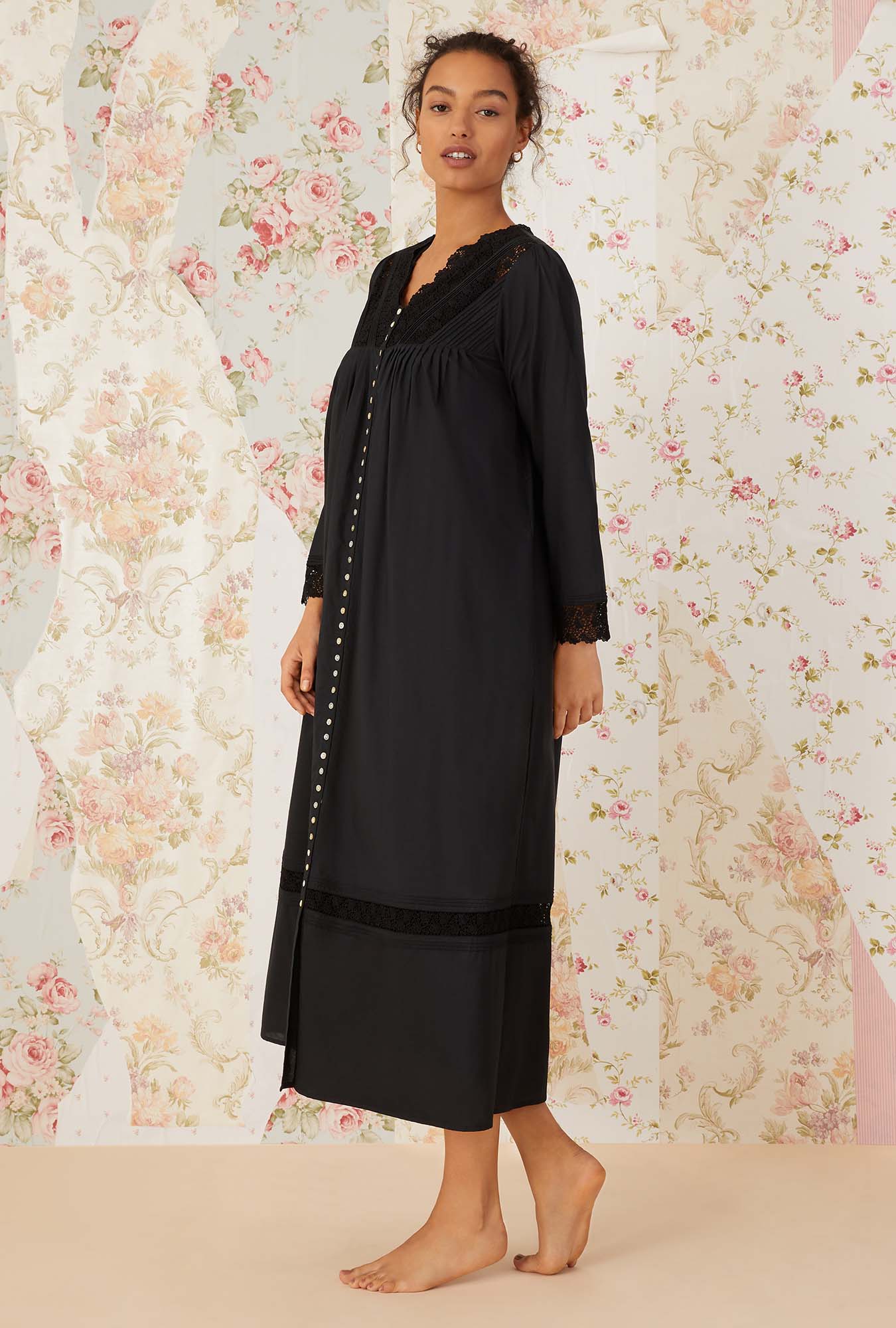 Portofino Women's Elegant Ballet Button Front Robe - Soft Long Sleeve Loungewear for Home, Spa & Bridal Dressing