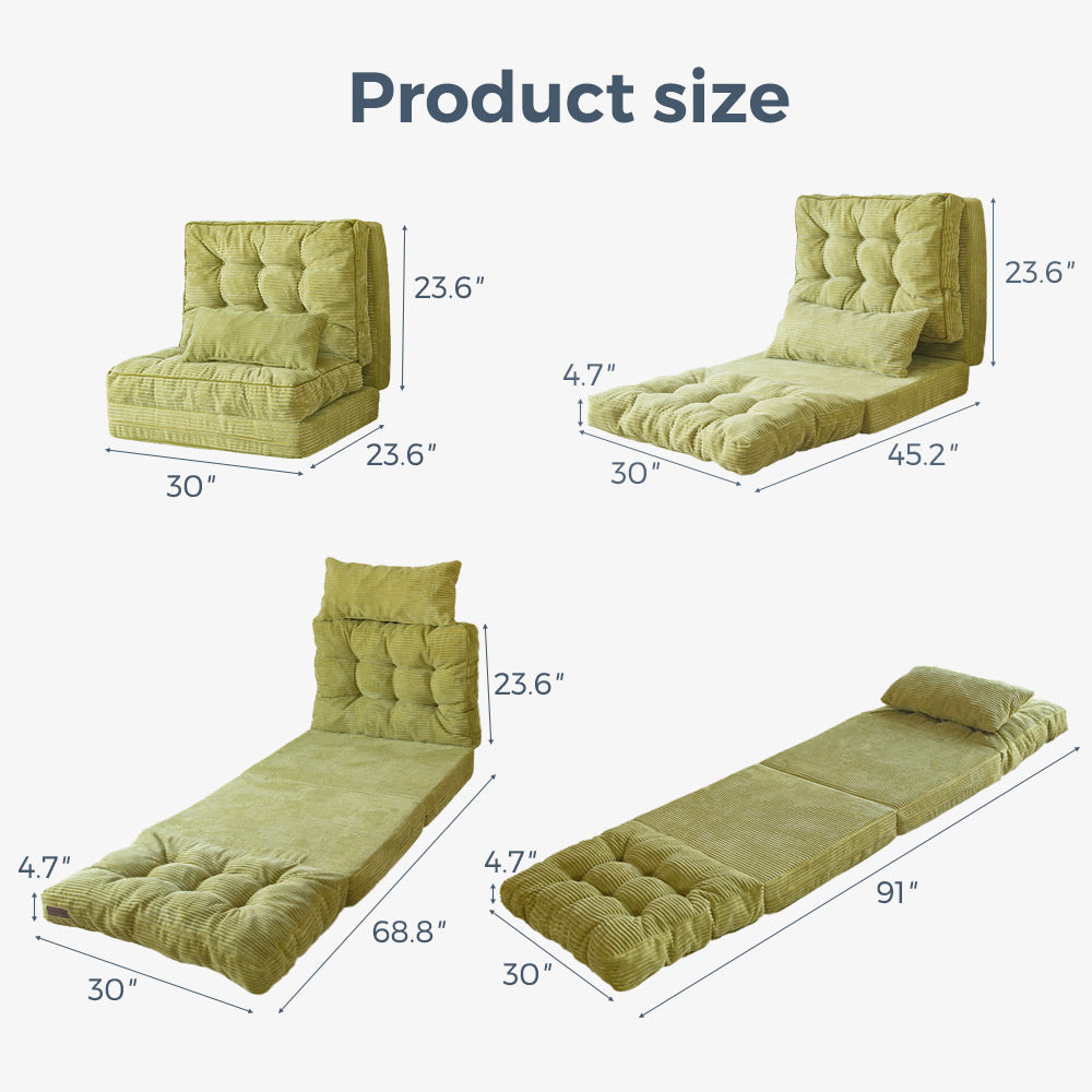 MAXYOYO Tufted Bean Bag Sofa Bed - Foldable Floor Couch with Pillows in Green | Comfortable Lounge Chair for Living Room, Bedroom & Game Room
