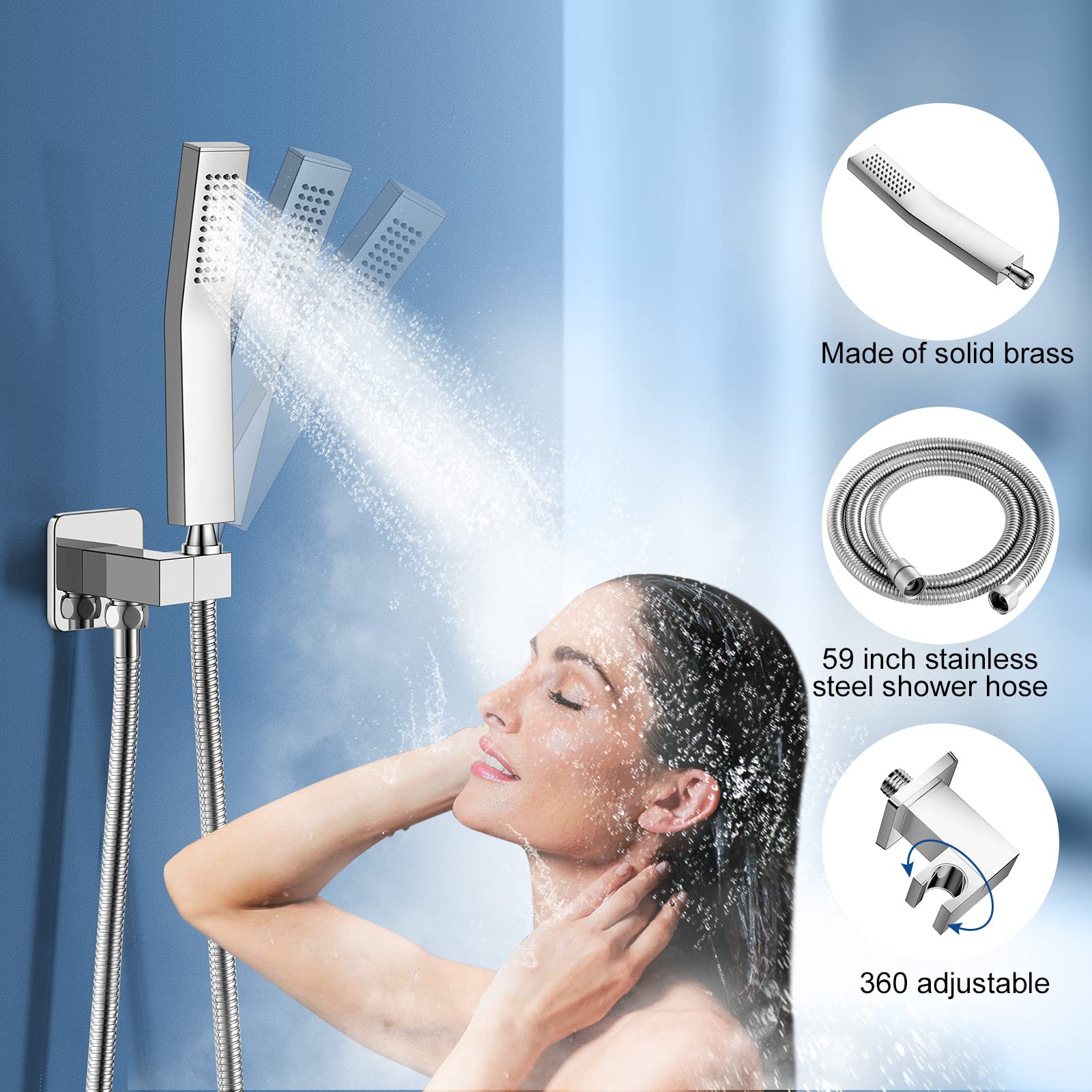 Luxury 12 Inch Chrome Rain Shower Head & Handheld Combo Set - High Pressure Wall Mounted Dual Shower System with Valve Body & Trim - Perfect for Modern Bathroom Renovation & Spa-Like Shower Experience