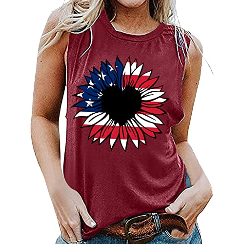 Women's Black Business Casual Sleeveless Round Neck Printed Tank Top - Summer Office Wear, Independence Day Outfit (Wine, Size L) | Perfect for Work, Parties & Casual Events