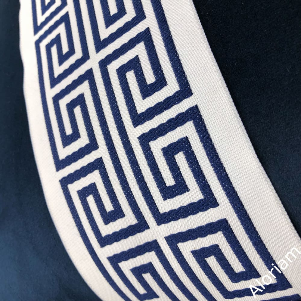 Premium Titan Navy Blue & White Greek Key Velvet Pillow Cover - Luxury Decorative Throw Pillow Case for Sofa, Bed & Home Decor