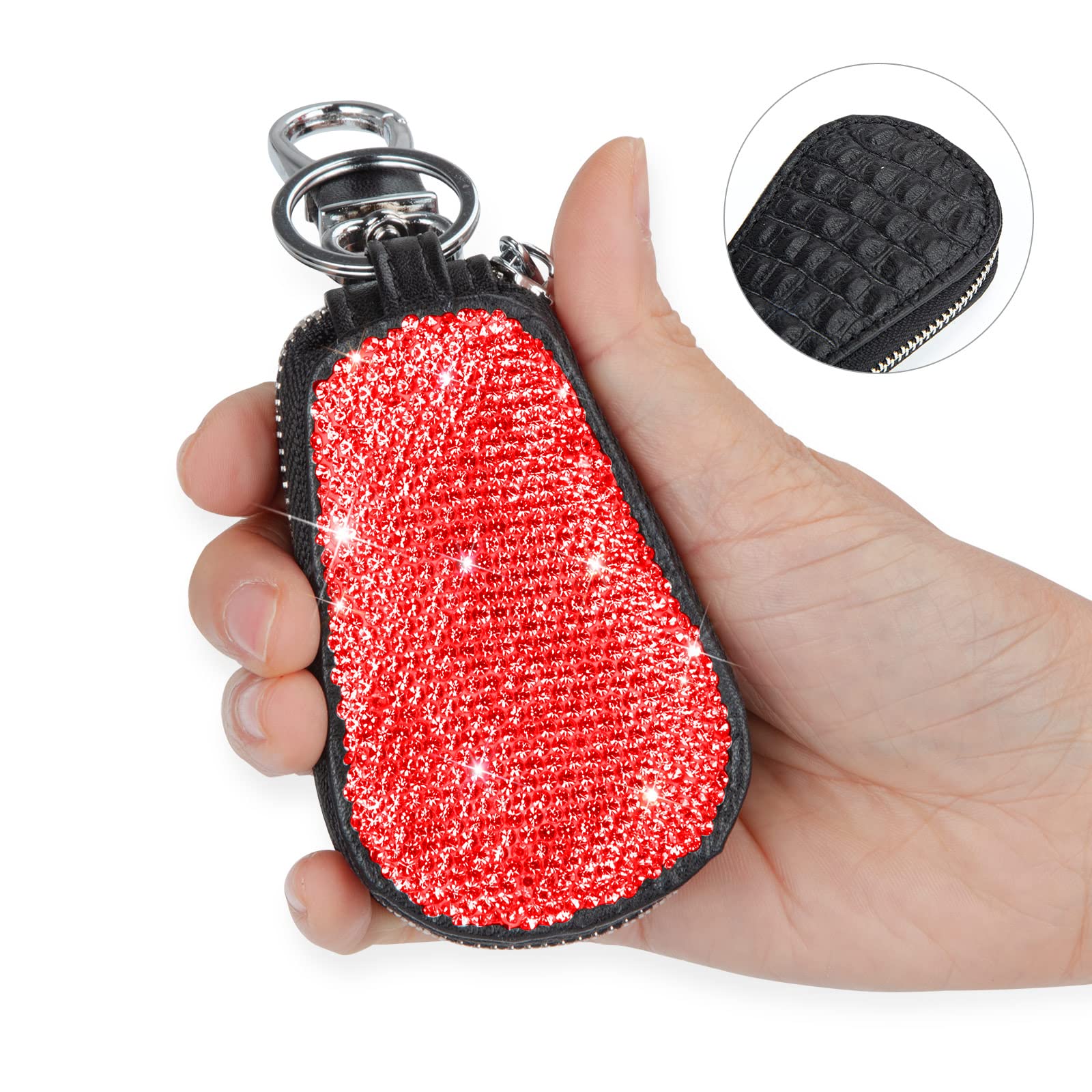 Sparkling Bling Car Key Chain Holder - Premium Leather Coin Pouch with Zipper, Remote Control Wallet Bag for Keys & Small Essentials | Perfect for Key Organization, Car Accessories, and Everyday Carry