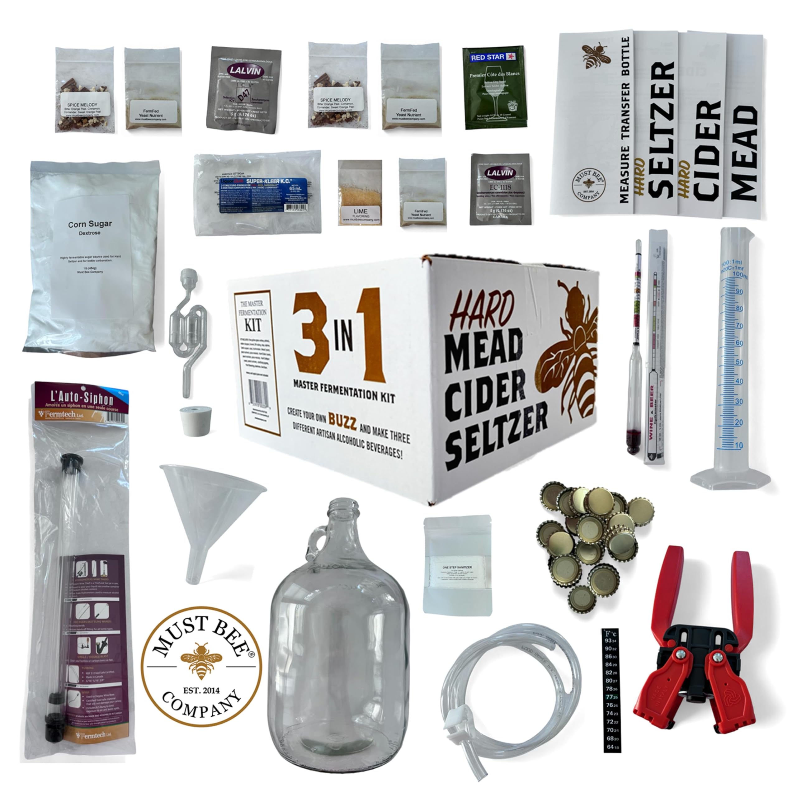 Must Bee Company - Master Fermentation Kit for Homebrewing Mead, Hard Cider & Hard Seltzer | Complete Starter Kit with Supplies for Beginners & Enthusiasts | Includes Orange Spice & Lemon Flavor Alcohol Infusion | Perfect for DIY Brewing, Gifts & Home Bar Setup