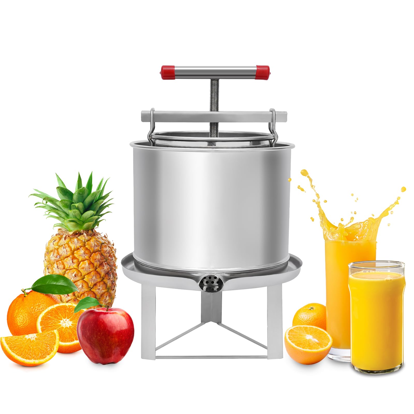 12.6L/3.32Gal Stainless Steel Fruit Wine Press - Manual Apple Cider Press for Juice Making, Perfect for Apples, Grapes, Berries, Vegetables, Honey & Olive Oil - Ideal for Home Brewing, Winemaking & DIY Kitchen Projects