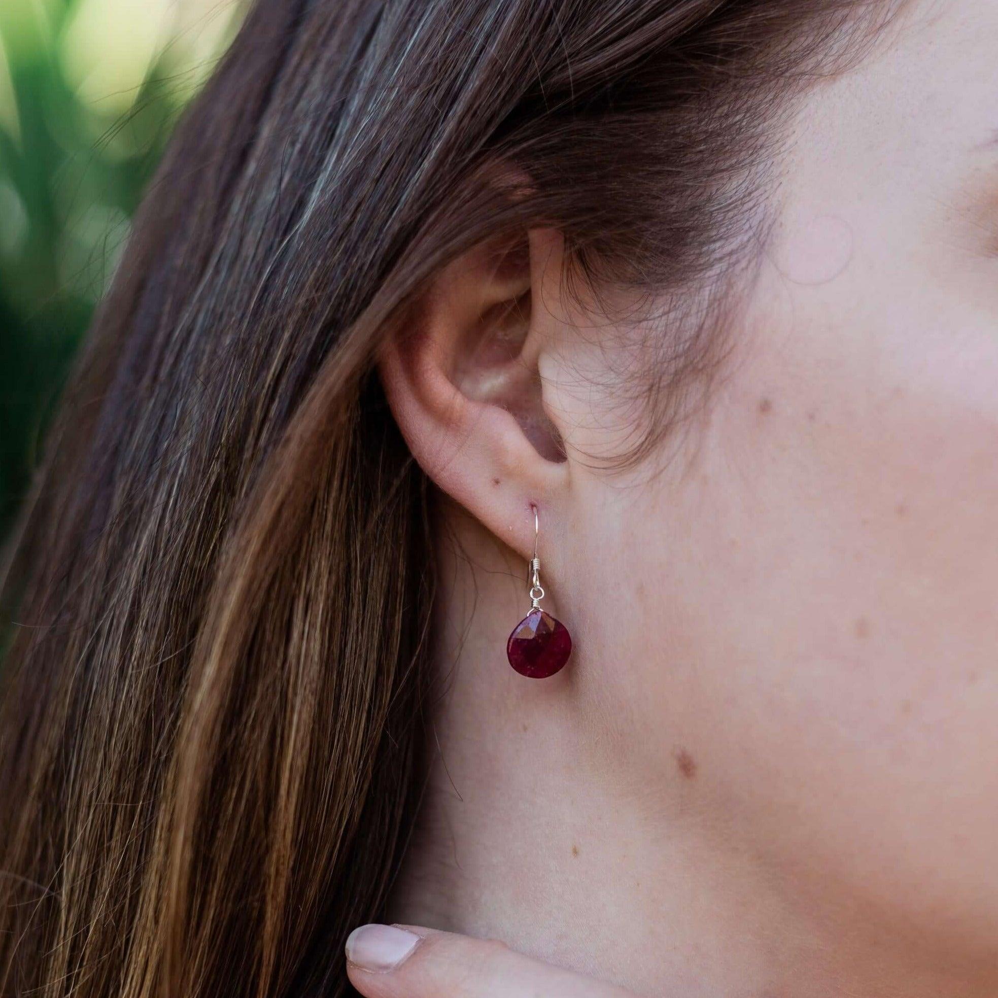 Ruby Gemstone Teardrop Dangle Earrings - Elegant Handmade Jewelry for Women | Perfect for Weddings, Parties & Special Occasions