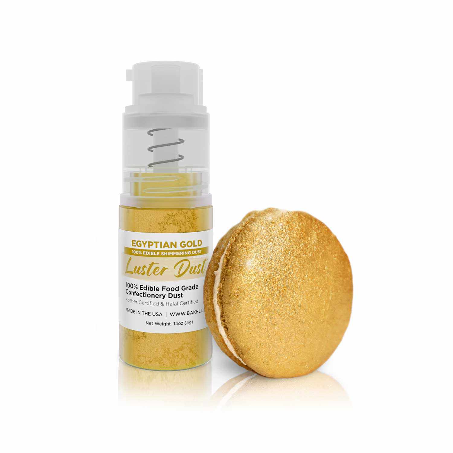 Egyptian Gold Luster Dust 4g - Edible Cake Decorating Powder for Baking, Cookies & Desserts - Mini Pump Included for Easy Application