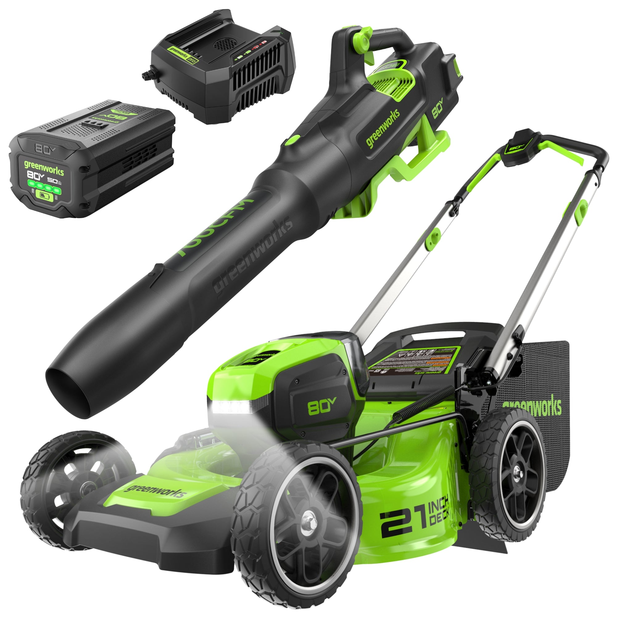 80V 21-Inch Cordless Battery 4-in-1 Push Lawn Mower & 700CFM Blower Combo Kit with 5.0Ah Battery & 6A Fast Charger - Perfect for Large Yards, Landscaping, and Professional Lawn Care