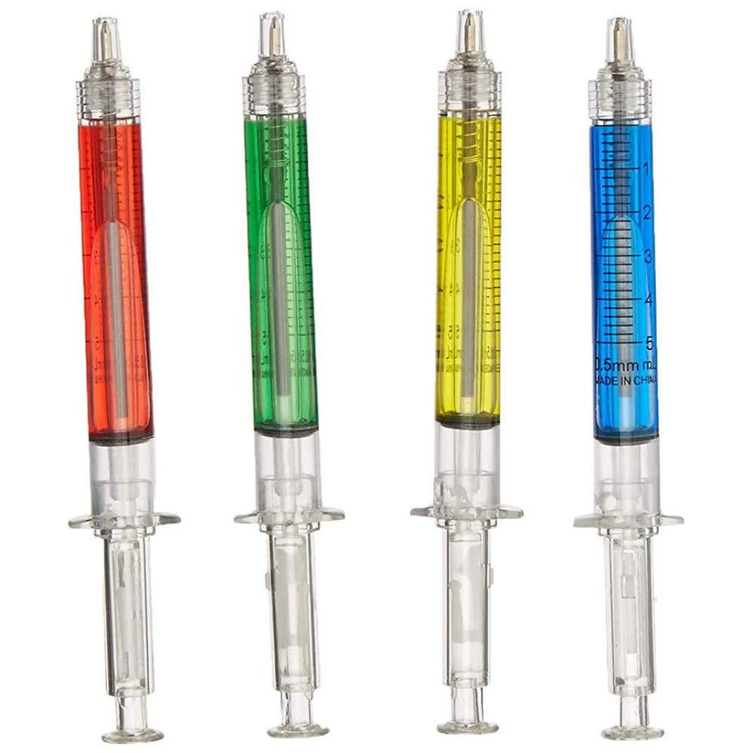 Creative Syringe-Shaped Ballpoint Pens - Multi-Function Imitation Pin Pens with Red, Green, Blue & Yellow Ink (4-Pack) - Perfect for Office, School, Gifts & Medical Theme Parties