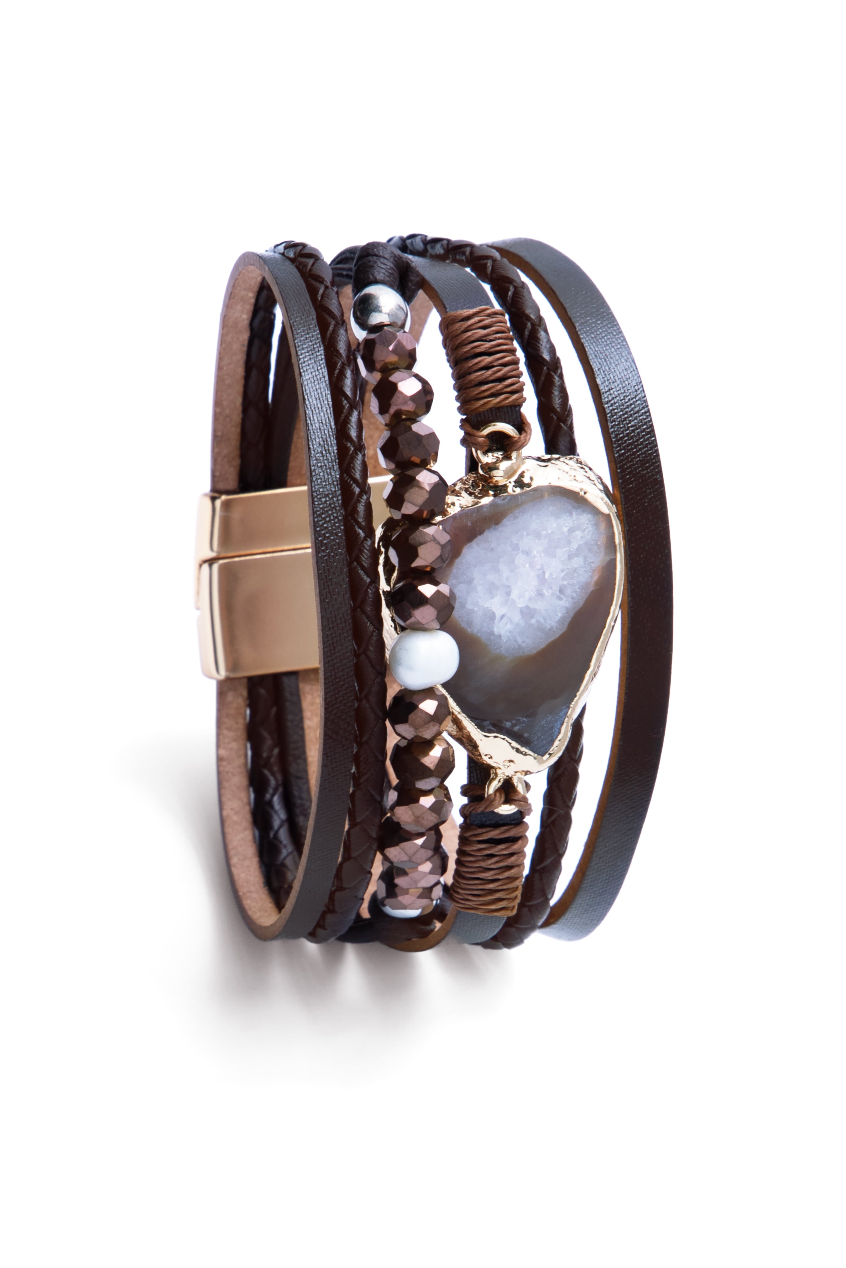 Vegan Leather Beaded Agate Bracelet for Women - Handmade Boho Chic Adjustable Wrap Bracelet - Perfect for Yoga, Meditation & Everyday Wear