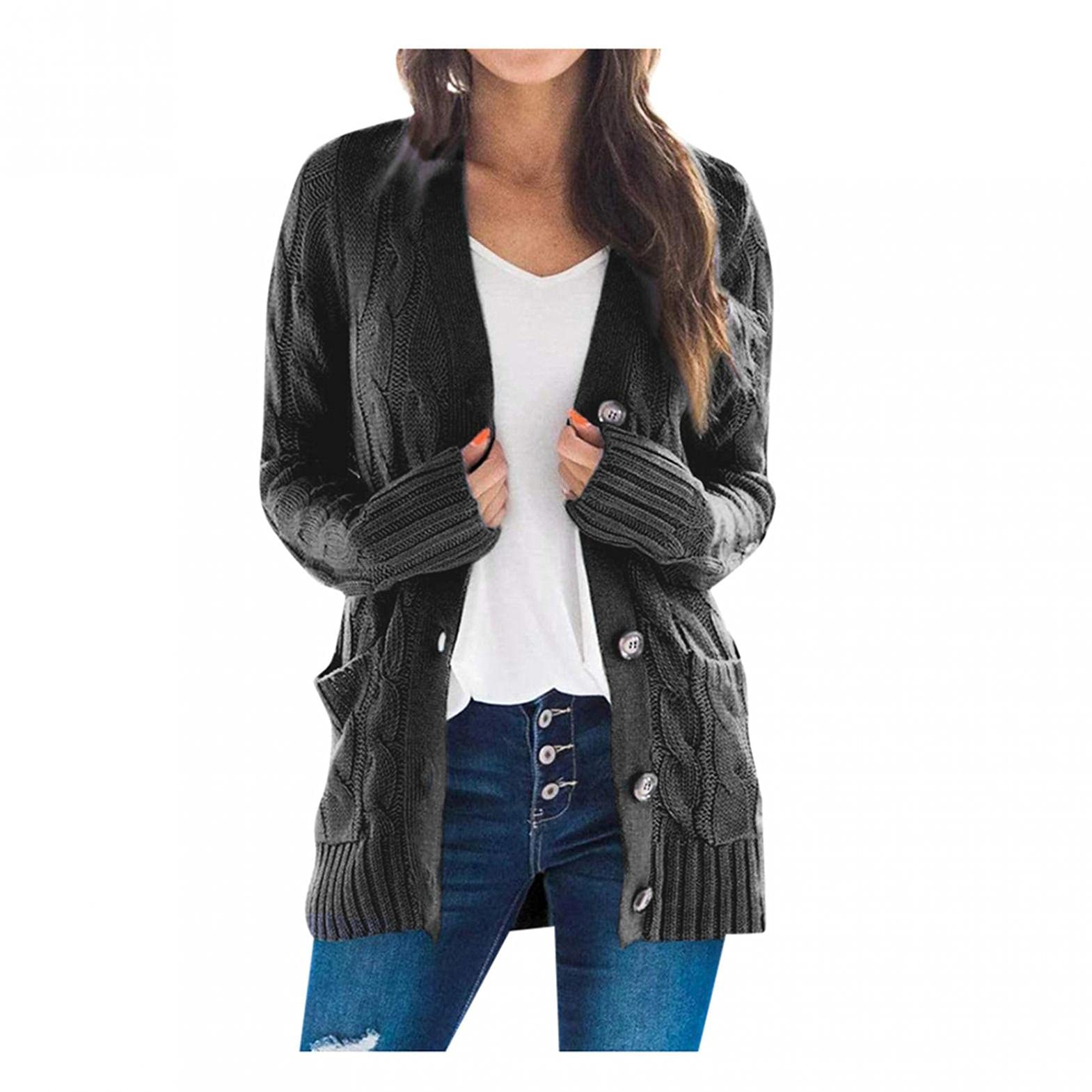 Women's Casual Long Sleeve Soft Chunky Knit Open Front Cardigan Sweater - Cozy Winter Outwear for Office, Date Night & Fall Layering