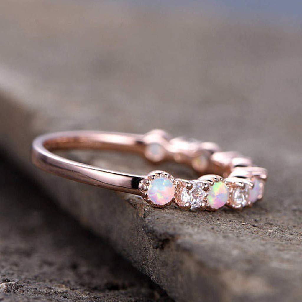 Pink Opal Engagement Rings for Women - Rose Gold Stackable Promise Rings with Cubic Zirconia, Size 10 | Perfect for Proposals, Anniversaries & Everyday Elegant Jewelry