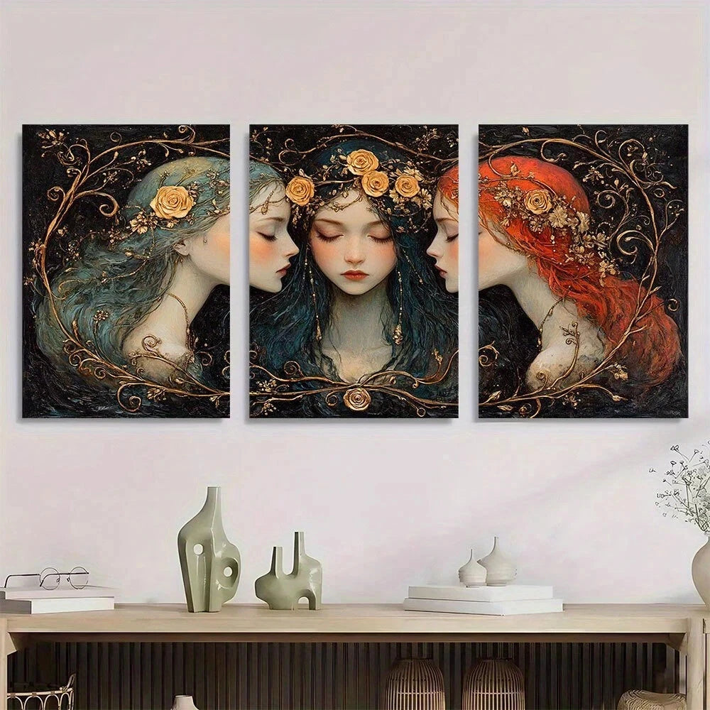 3pcs Dark Fantasy Goddess Hecate Metal Wall Art Prints - Ready to Hang Gothic Decor for Home, Altar & Witchcraft Spaces