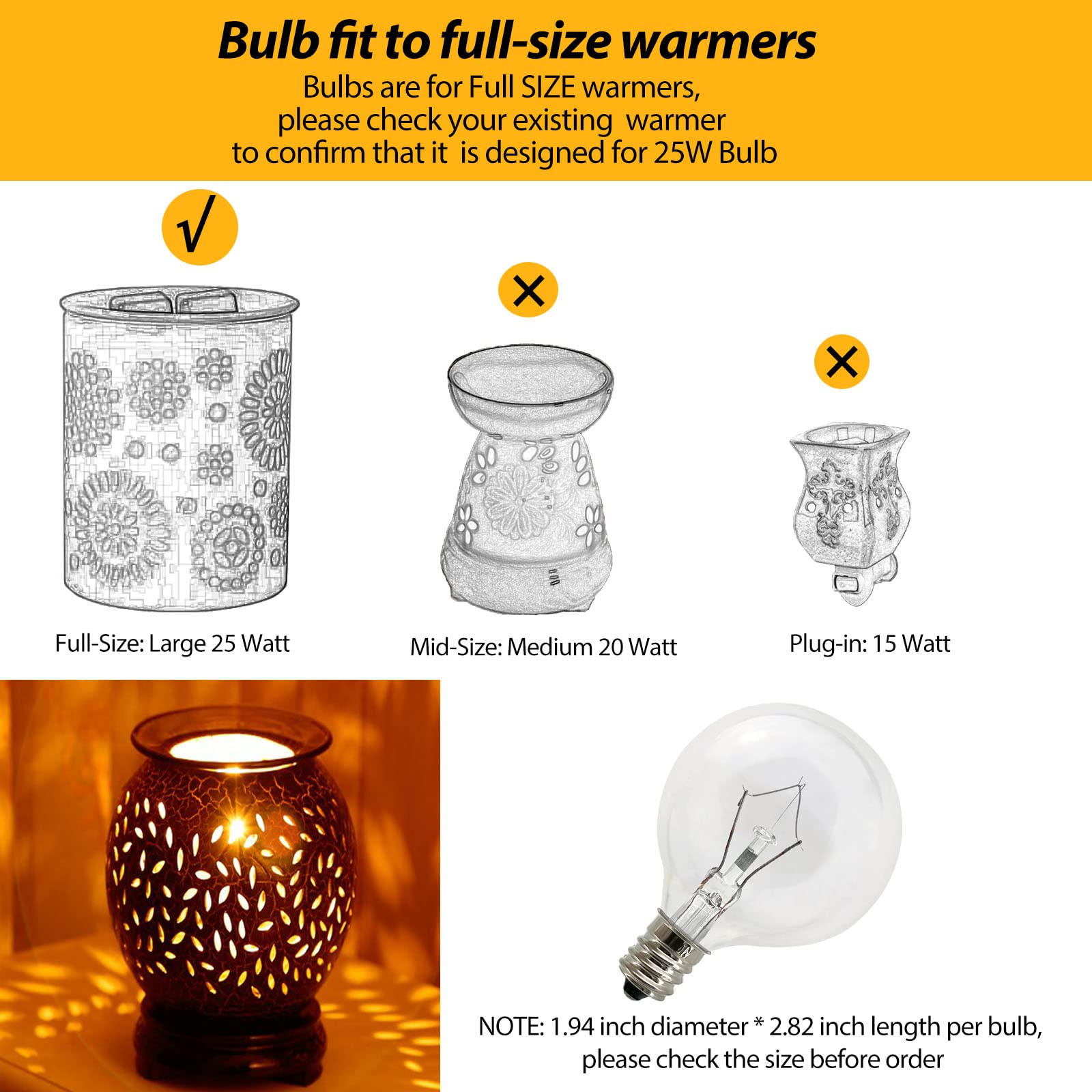 6 Pack G50 25W E12 Base Wax Warmer Bulbs - Clear G16.5 Globe Light Bulbs for Full Size Scentsy Warmers & Candle Wax Warmers | 120V Long Lifespan Bulbs | Perfect for Home Aromatherapy, Spa Relaxation & Holiday Decorations