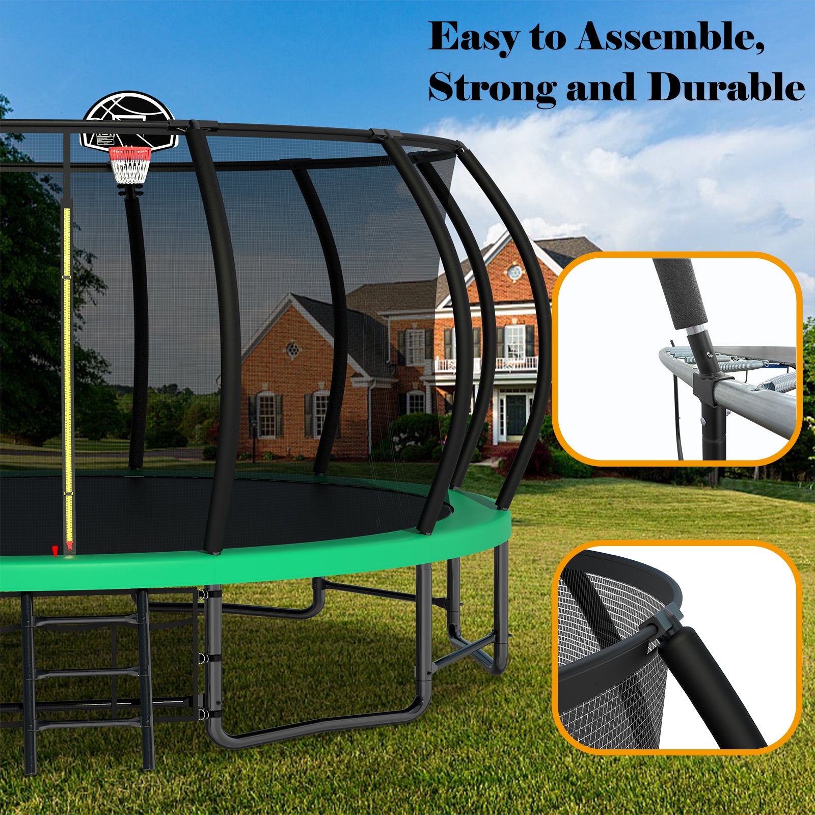 16FT Heavy Duty Outdoor Trampoline for Kids & Adults - ASTM Approved Pumpkin Shape with Anti-Rust Coating & Curved Poles | Perfect for Backyard Fun, Exercise, and Family Bonding