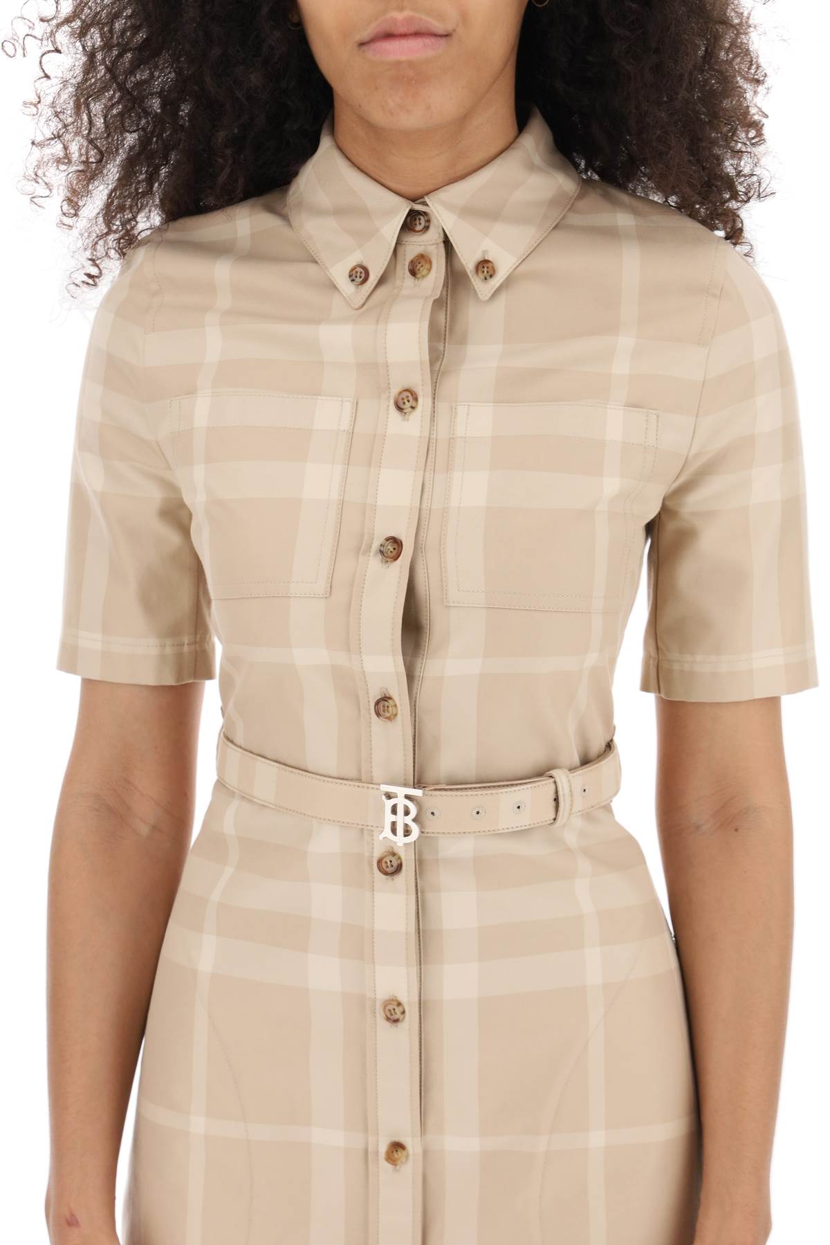 Burberry Tartan Gabardine Shirt Dress for Women - Classic Plaid Long Sleeve Button Down Dress for Office, Date Night & Fall Fashion