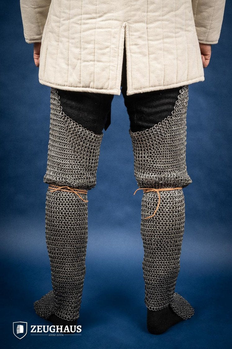 Chainmail Leg Armor - Flat Ring Riveted 9mm Steel Medieval Leggings for LARP, Cosplay & Renaissance Fairs - Oiled Finish for Durability & Authentic Look