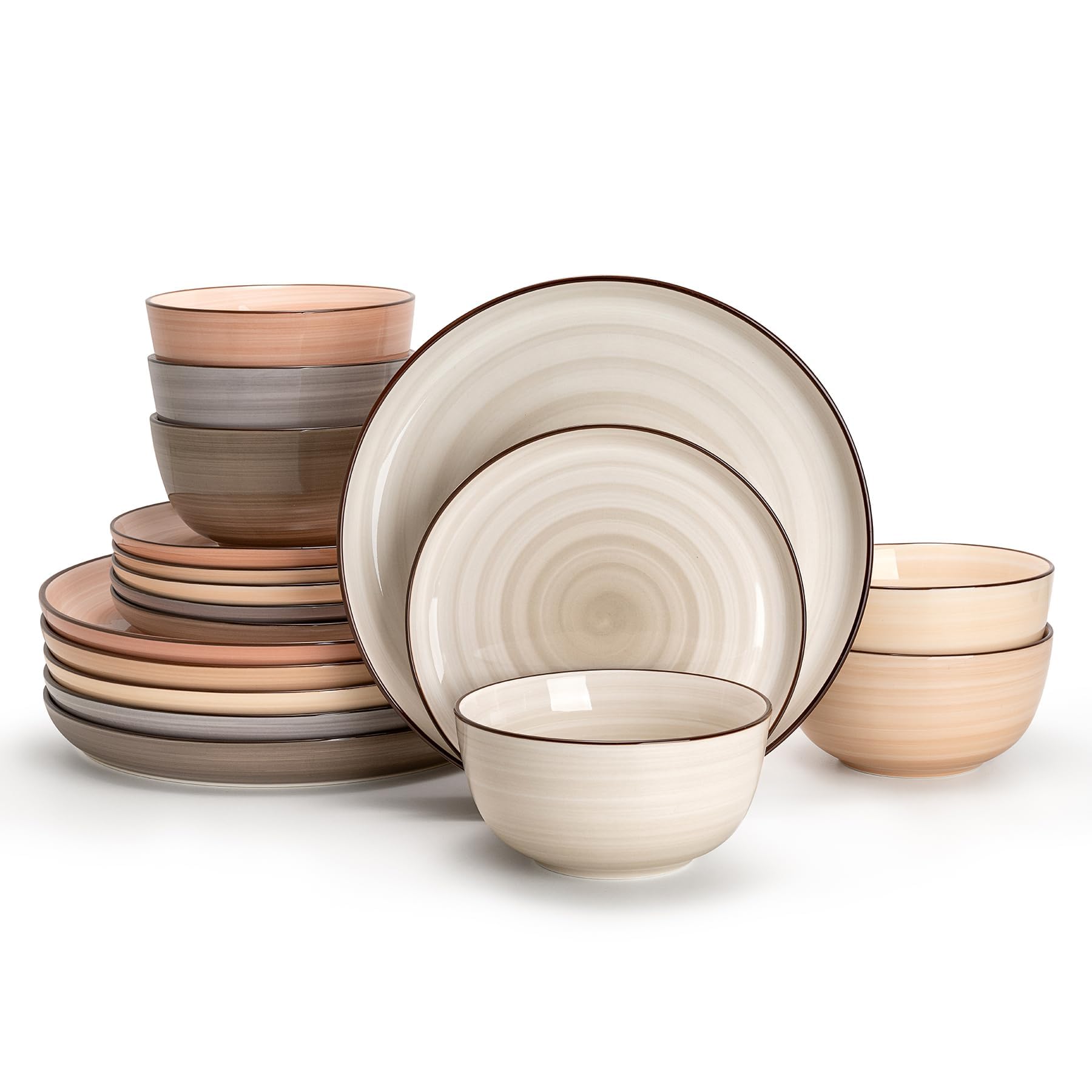 Sweese 18-Piece Porcelain Dinnerware Set - Round Plates & Bowls for 6, Microwave & Dishwasher Safe, Scratch-Resistant Hand-Painted Swirl Design | Perfect for Family Dinners, Entertaining Guests & Everyday Use