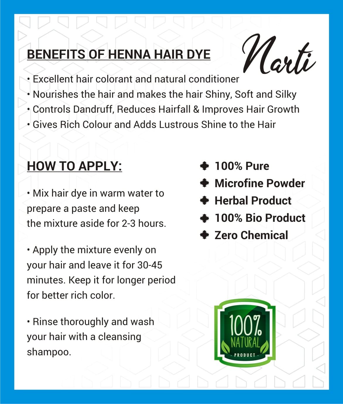 NARTI 100% Pure Natural Hair Dye Kit - Ammonia-Free Herbal Hair Color with Microfine Powder (Includes Gloves, Shower Cap & Brush) - Pack of 4 for Naturally Black Hair | Perfect for At-Home Hair Coloring & DIY Salon Treatments