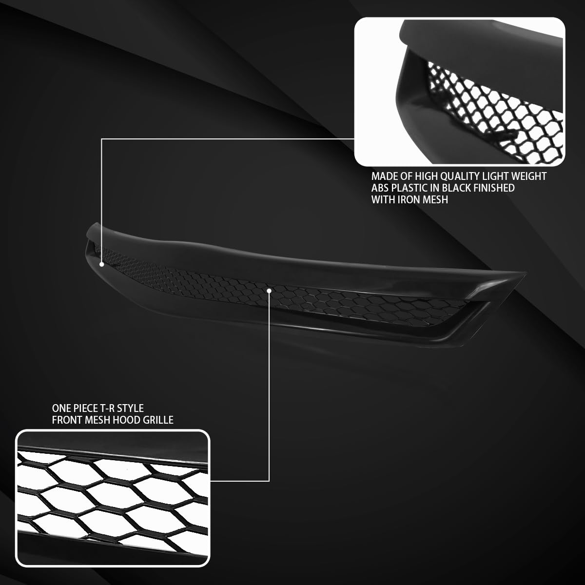 Autozensation Black Honeycomb Hood Grille Compatible with 2006-2008 Honda Civic 2Dr Coupe - Upgrade Your Car's Front Styling for Street Racing & Custom Builds