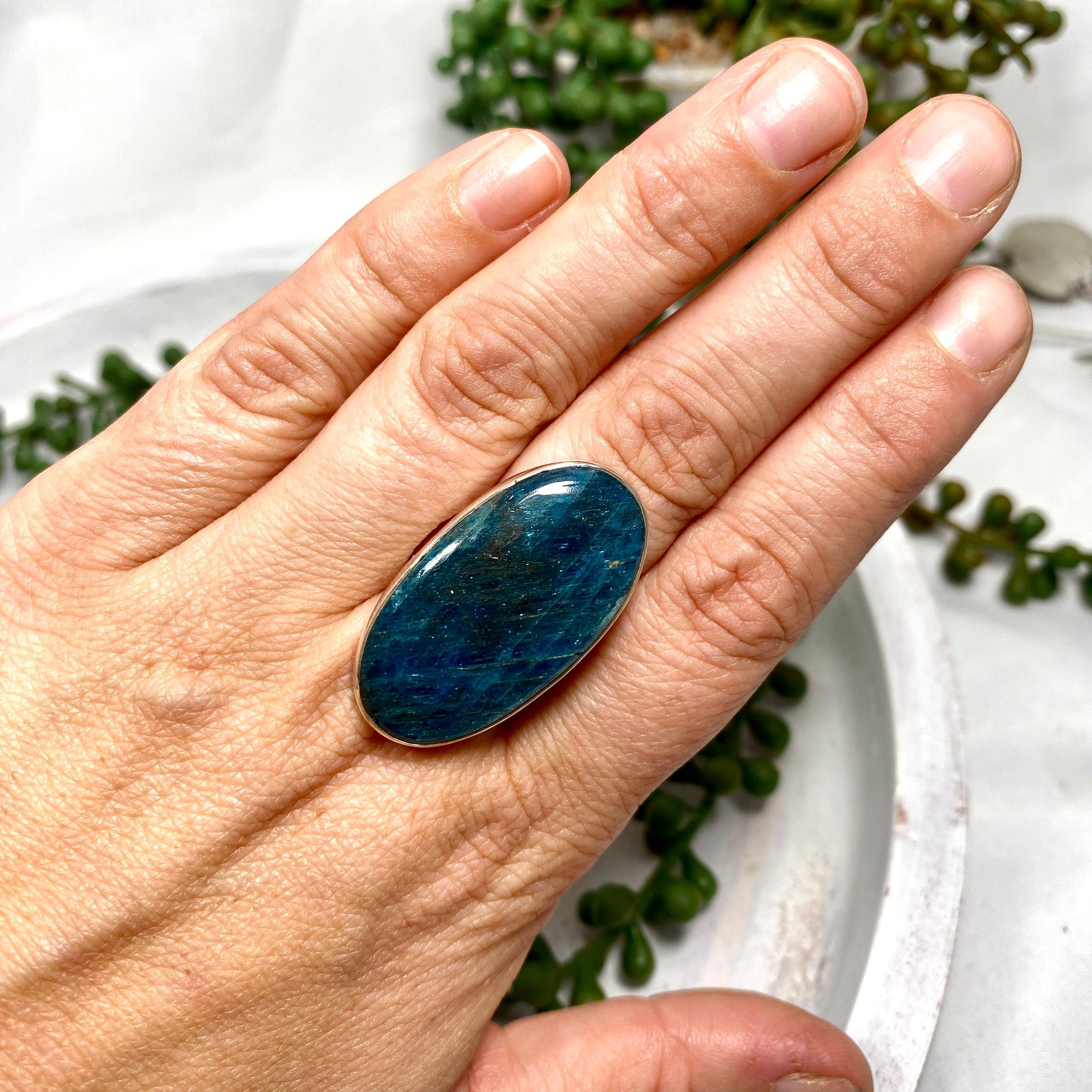 Blue Apatite Oval Ring - Size 9 - KRGJ1790 - Elegant Gemstone Jewelry for Women - Perfect for Weddings, Parties & Special Occasions