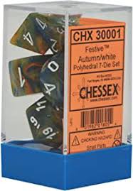 Chessex Polyhedral 7-Dice Set - Festive Autumn Colors with White | Perfect for D&D, RPG Games, and Tabletop Gaming Accessories