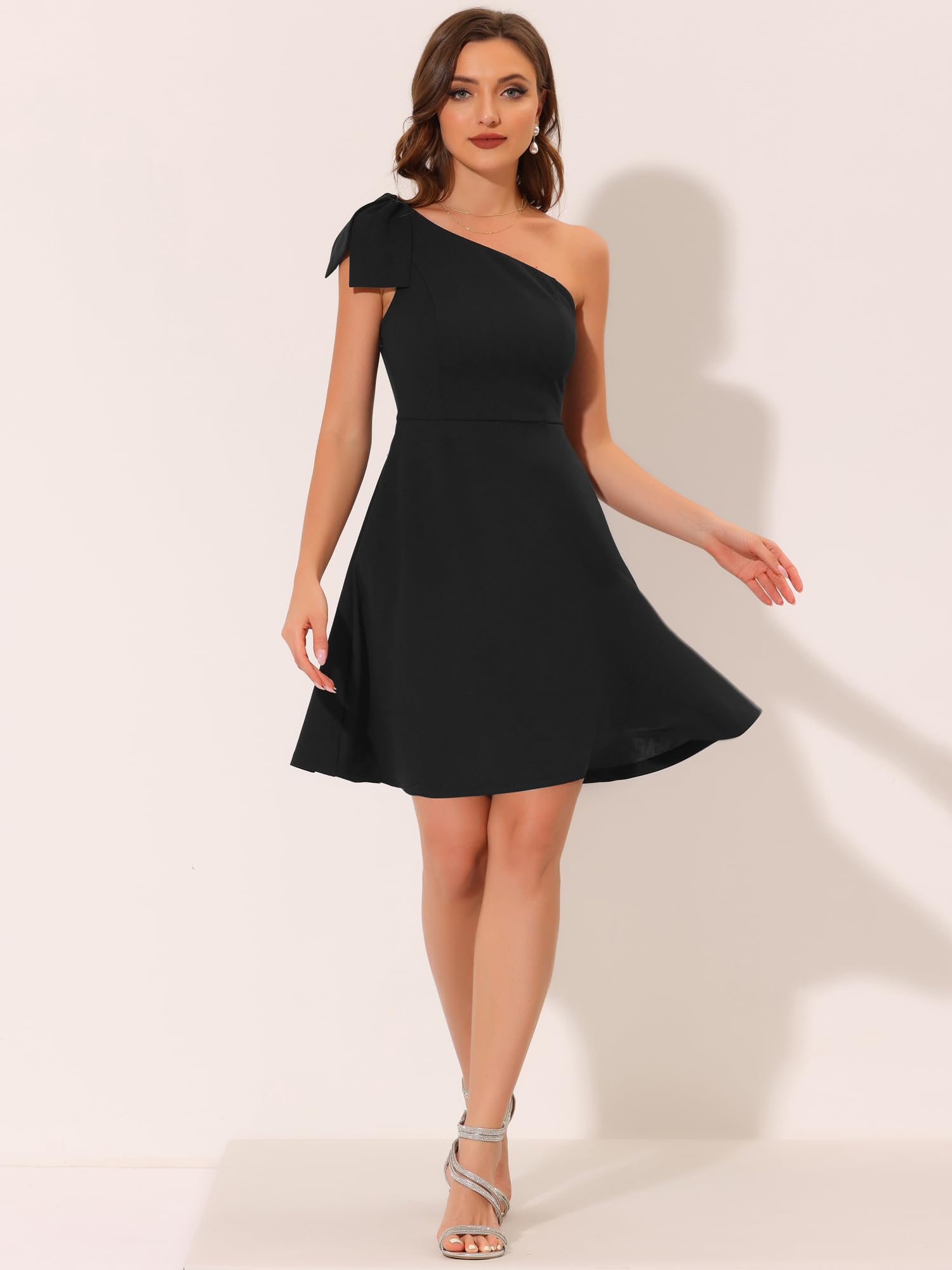 Allegra K Women's Elegant One Shoulder Flared Cocktail Dress for Evening Party, Formal Events, Prom, Wedding & Special Occasions
