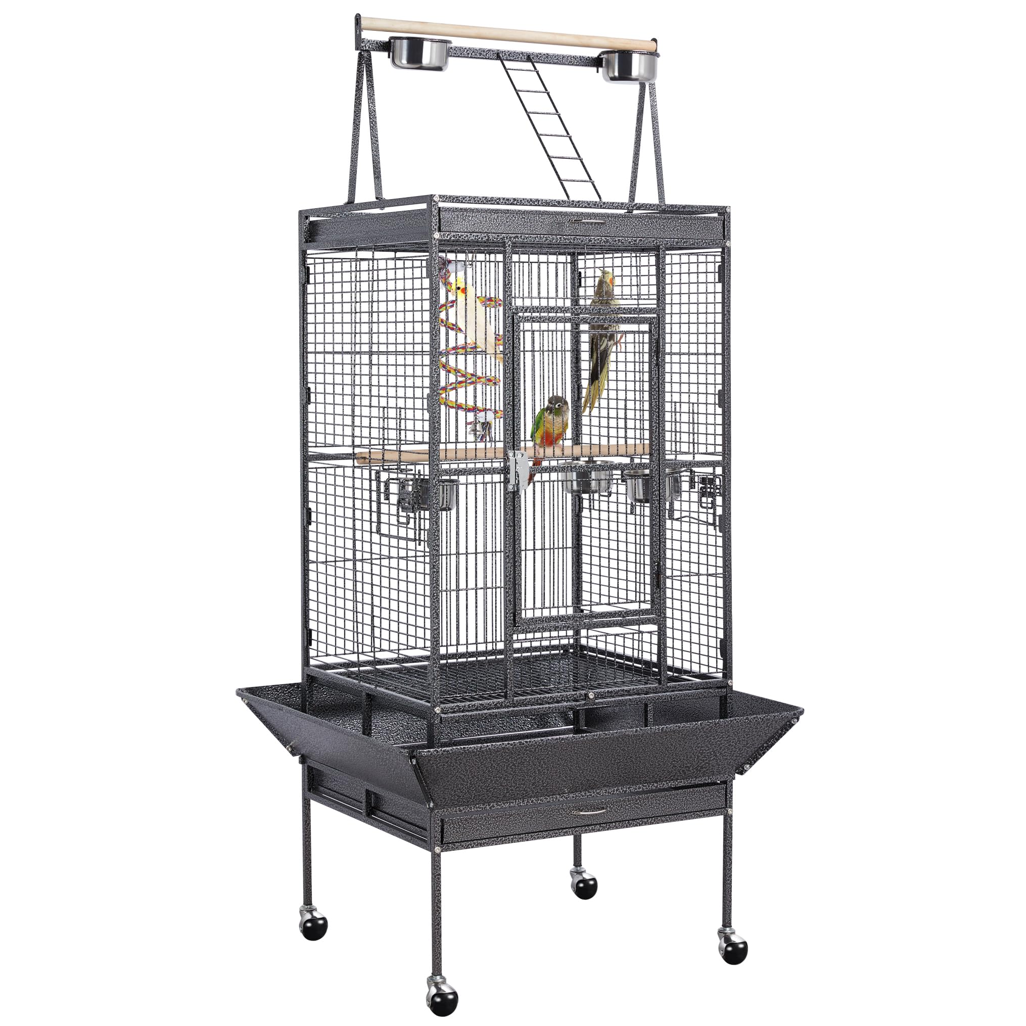 Yaheetech 69-inch Large Wrought Iron Rolling Parrot Cage for African Grey, Quaker, Amazon, Cockatiel, Sun Parakeet, Conure - Play Top Bird Cage with Stand for Home, Aviary, or Pet Store Use
