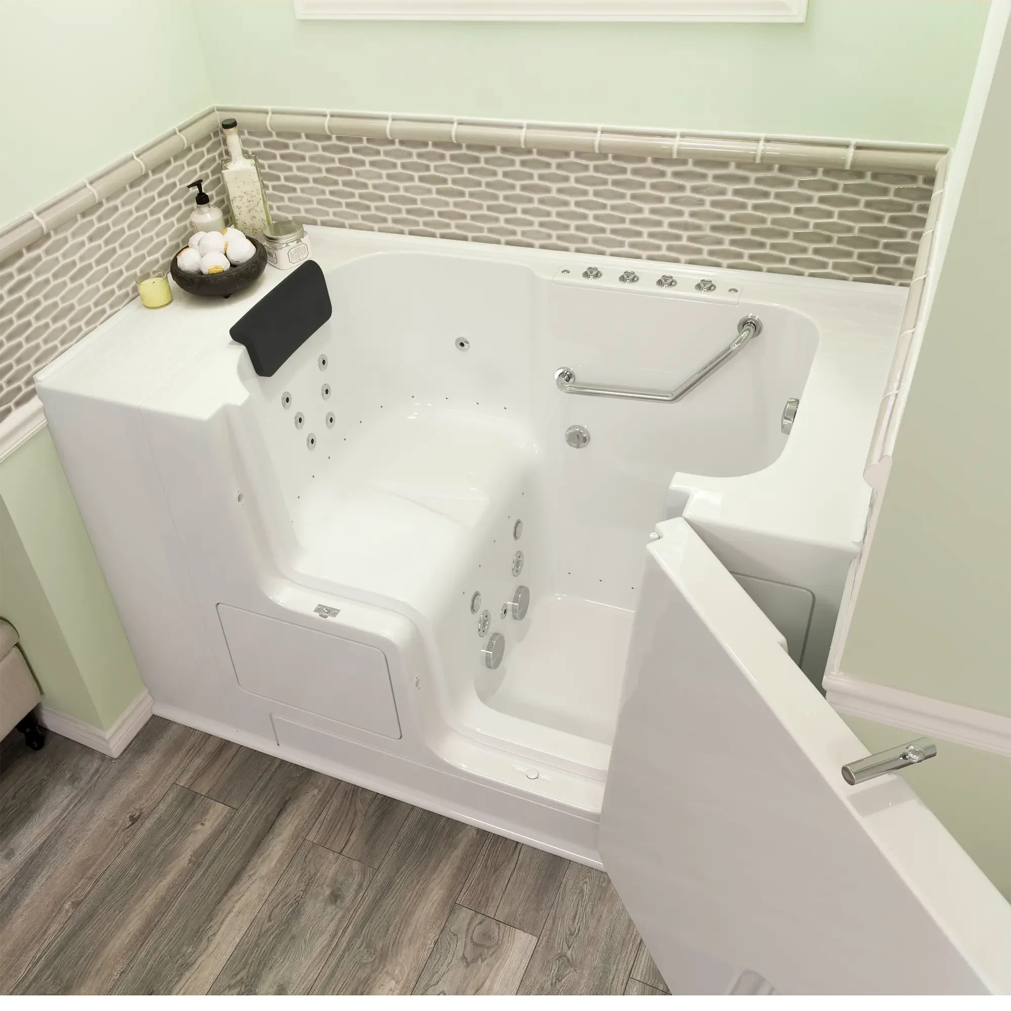 Premium 32 x 52 Inch Gelcoat Walk-In Bathtub with Air Spa & Whirlpool System - Right Hand Drain - Ideal for Elderly & Mobility Support, Home Spa Relaxation