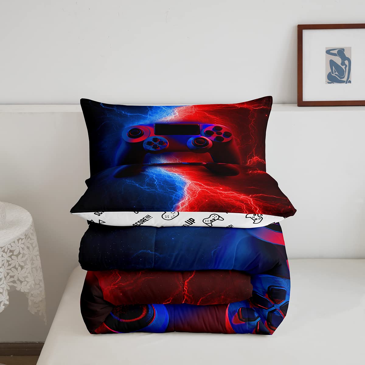 Erosebridal Boys Twin Gaming Comforter Set - Red & Blue Kids Bedding for Toddlers & Boys, Perfect for Gaming Rooms & Kids' Bedrooms