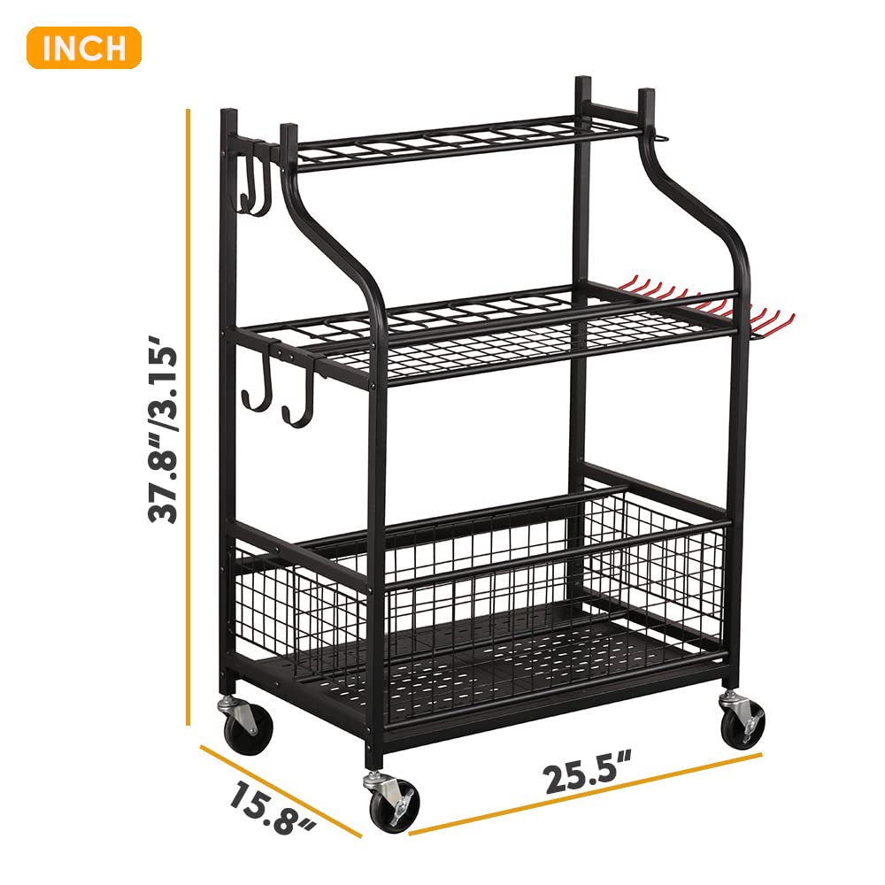 Steel Rolling Garden Tool Organizer with Wheels - Heavy Duty Yard Tool Stand for Garage, Lawn & Outdoor Storage - Holds Rakes, Brooms, Mops & Buckets - Perfect for Garage Organization & Backyard Gardening