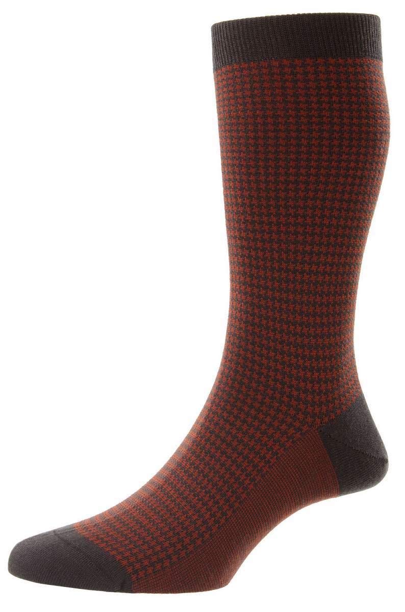 Pantherella Men's Highbury Houndstooth Merino Wool Socks - Maroon Red, Warm Winter Socks for Men, Comfortable Dress Socks for Office, Business, Formal Occasions